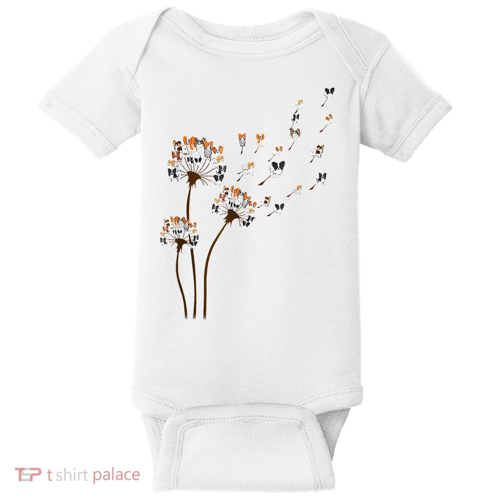 Papillon Dogs Flower Fly Dandelion Dog Mama Dog Lover Baby Bodysuit