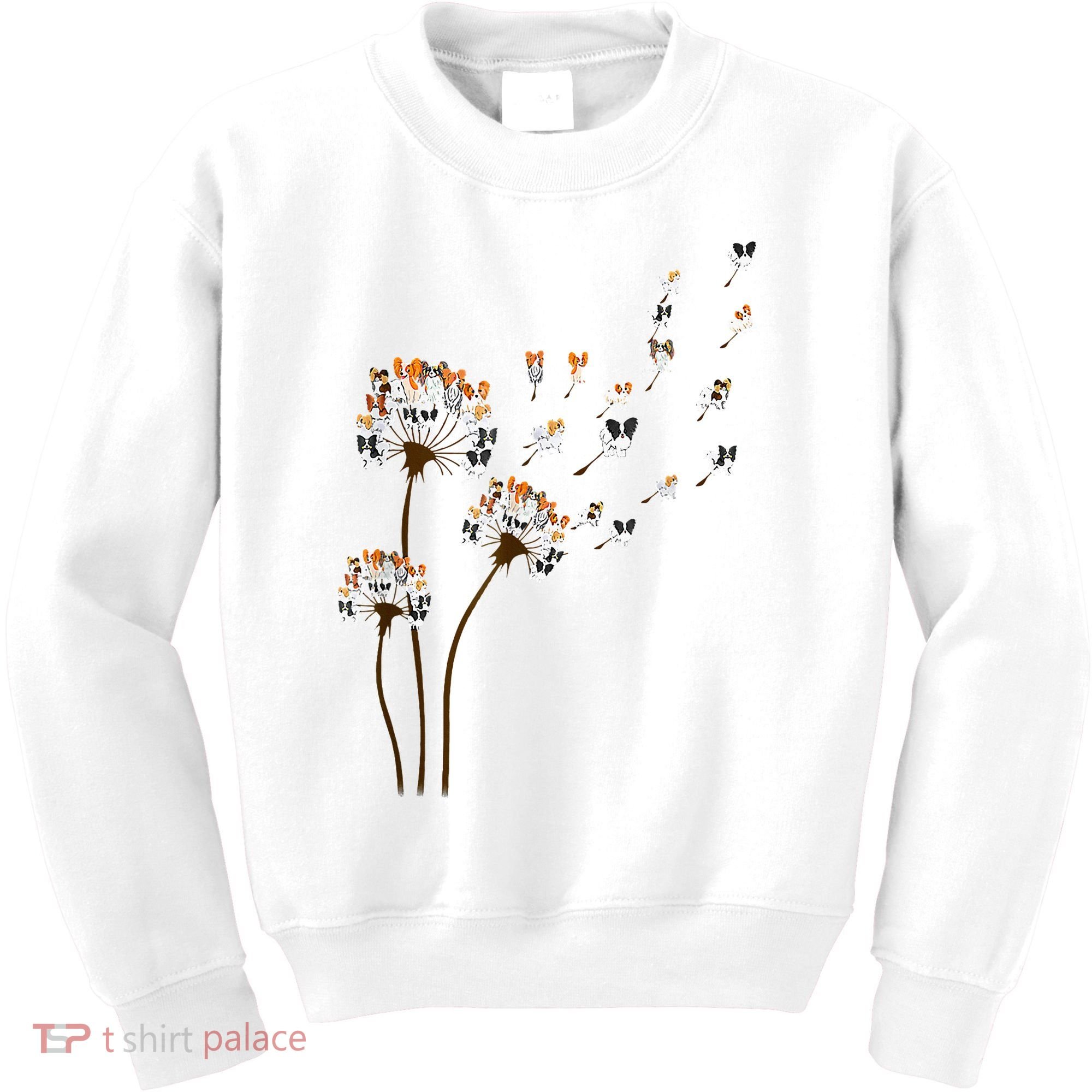 Papillon Dogs Flower Fly Dandelion Dog Mama Dog Lover Kids Sweatshirt