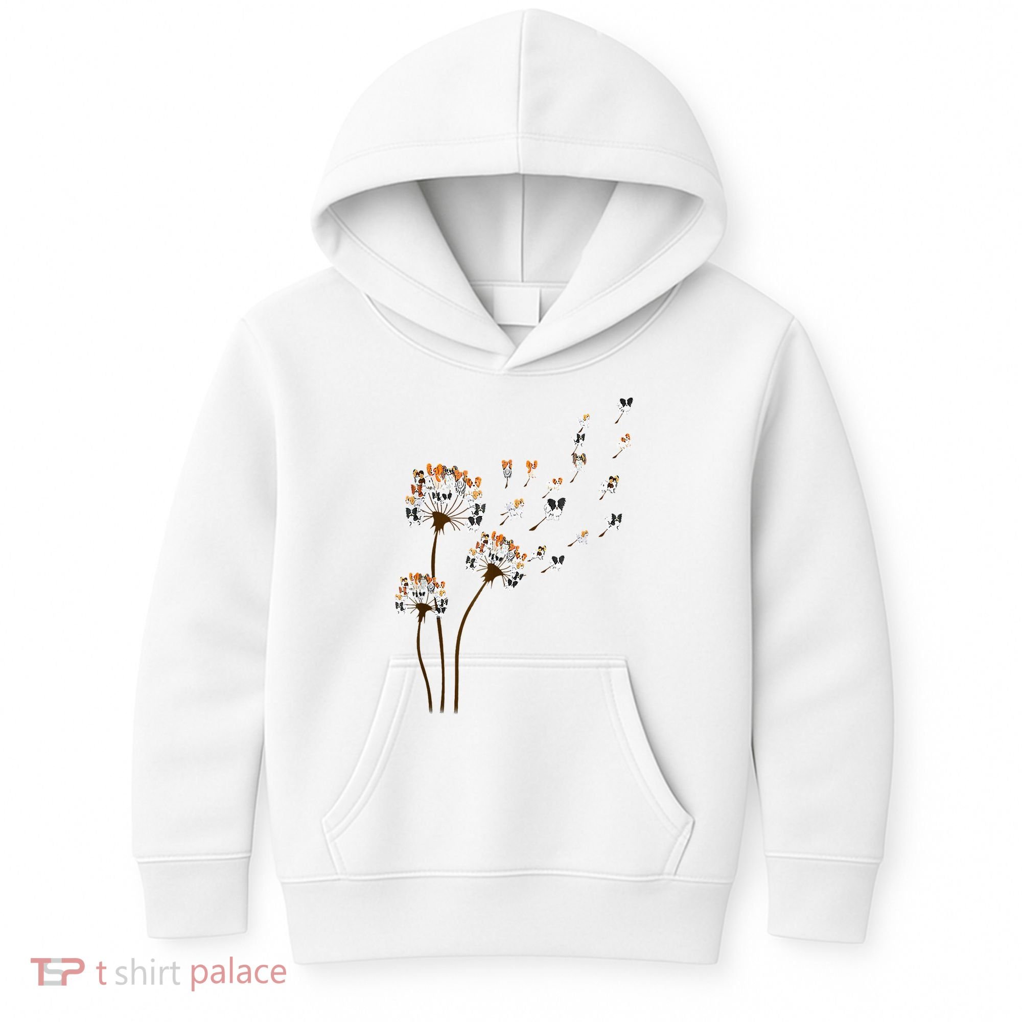 Papillon Dogs Flower Fly Dandelion Dog Mama Dog Lover Kids Hoodie