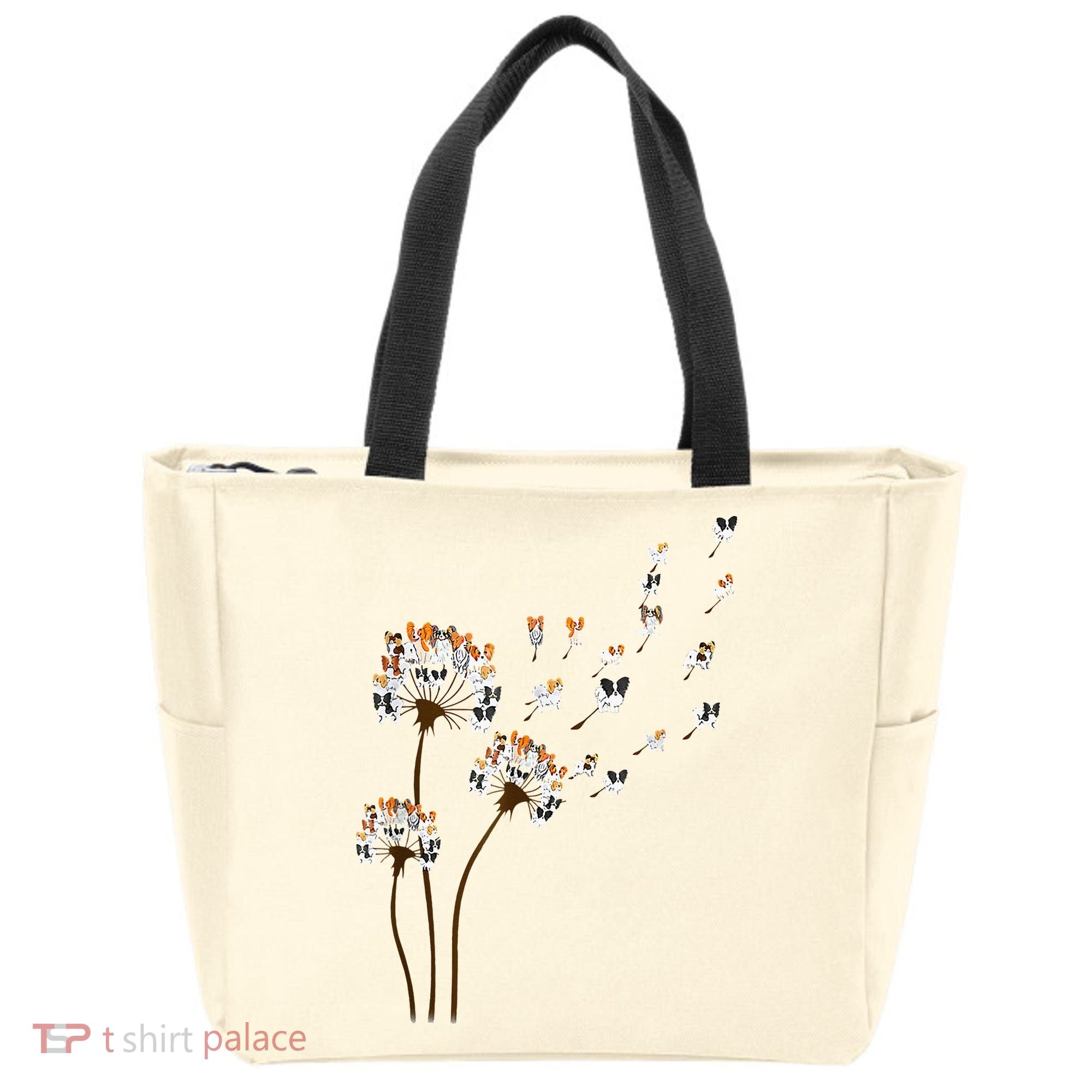 Papillon Dogs Flower Fly Dandelion Dog Mama Dog Lover Tote Bag