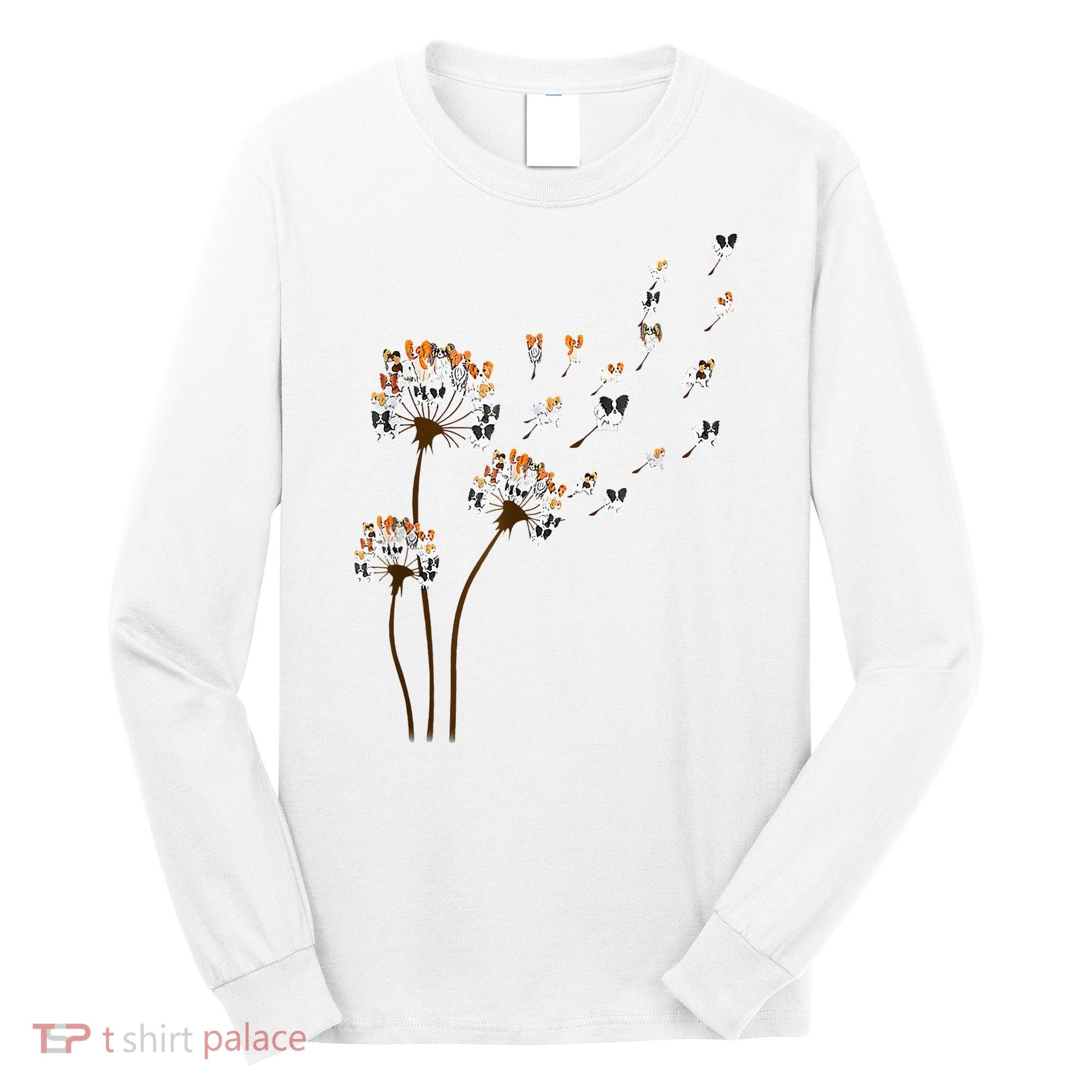 Papillon Dogs Flower Fly Dandelion Dog Mama Dog Lover Long Sleeve Shirt