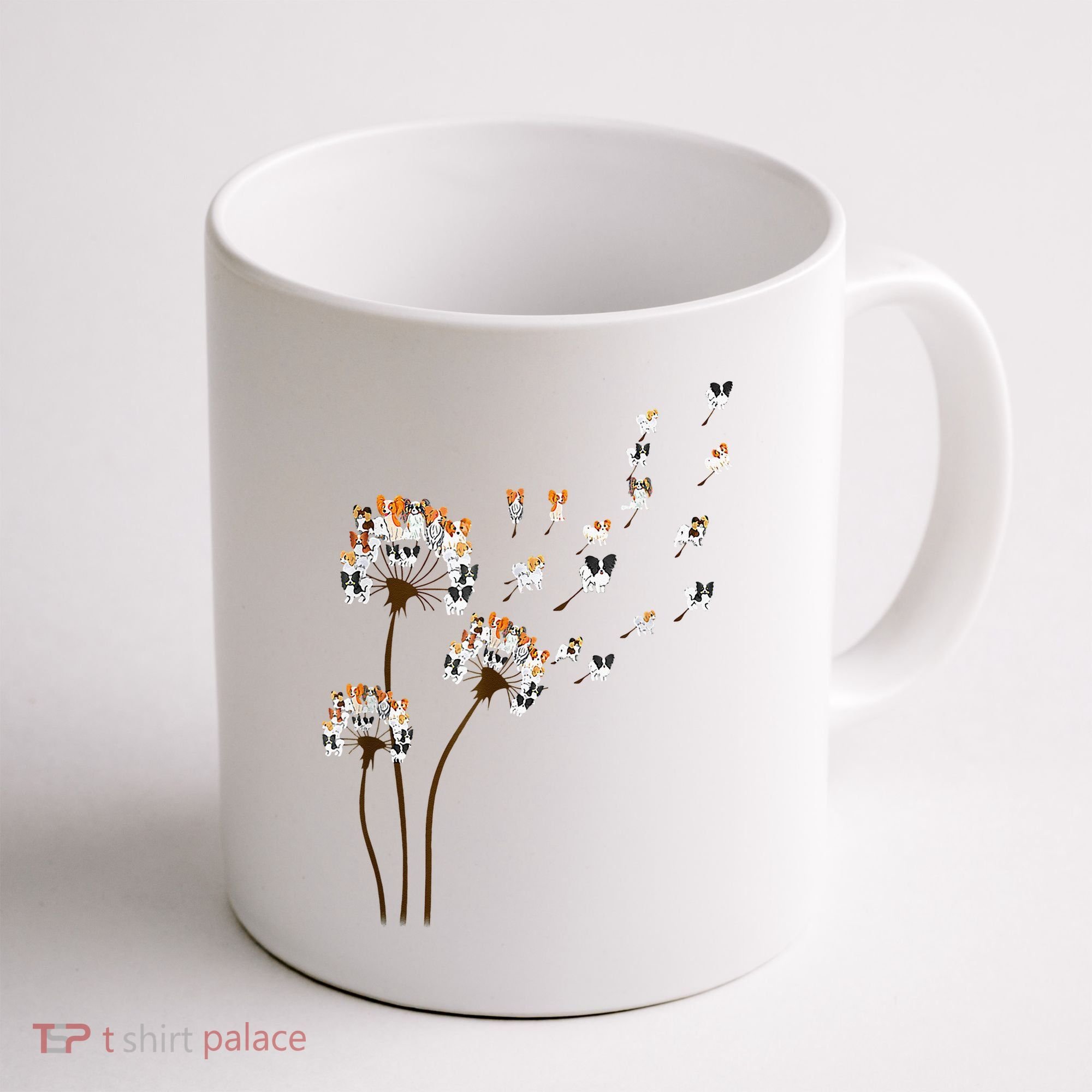 Papillon Dogs Flower Fly Dandelion Dog Mama Dog Lover Coffee Mug