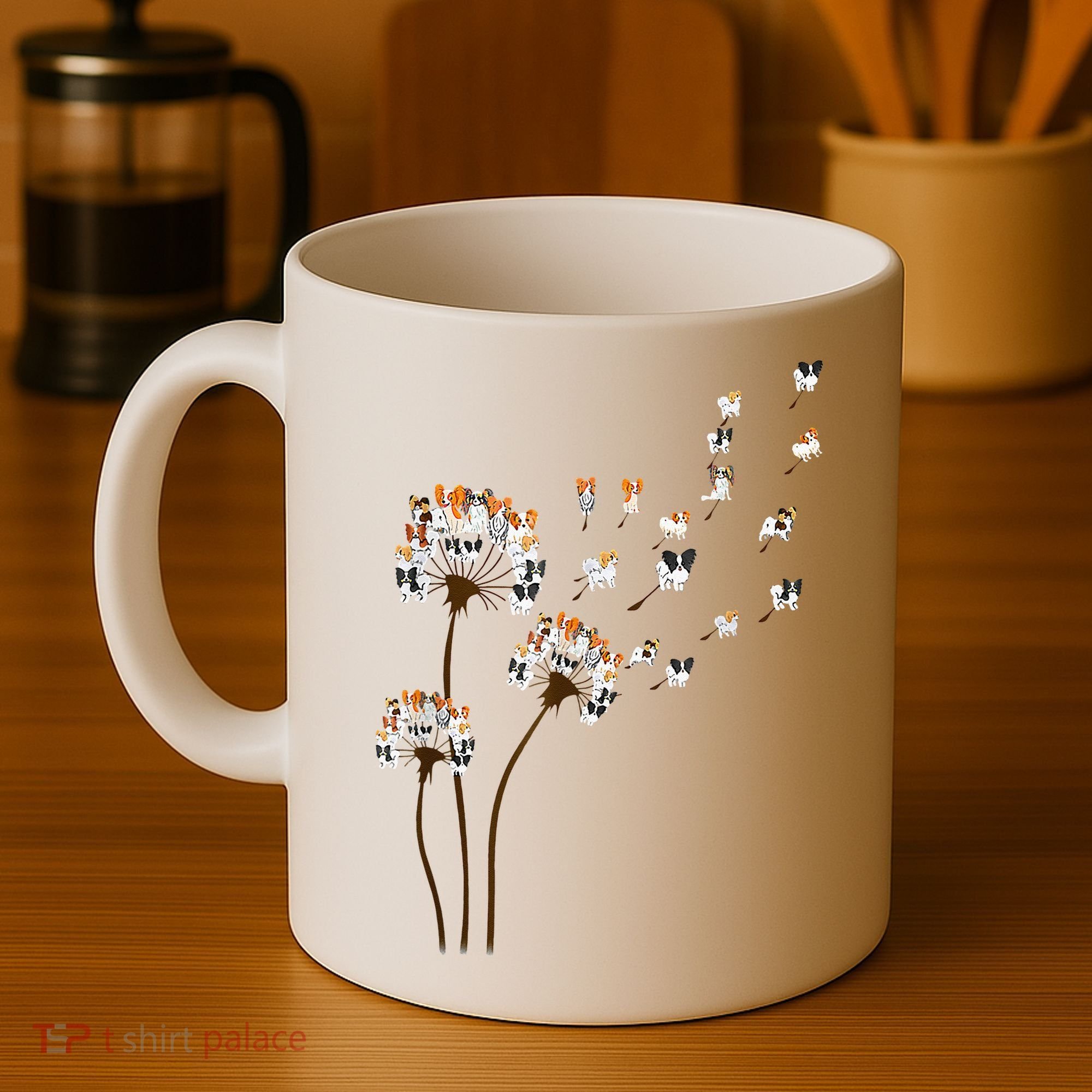 Papillon Dogs Flower Fly Dandelion Dog Mama Dog Lover Coffee Mug