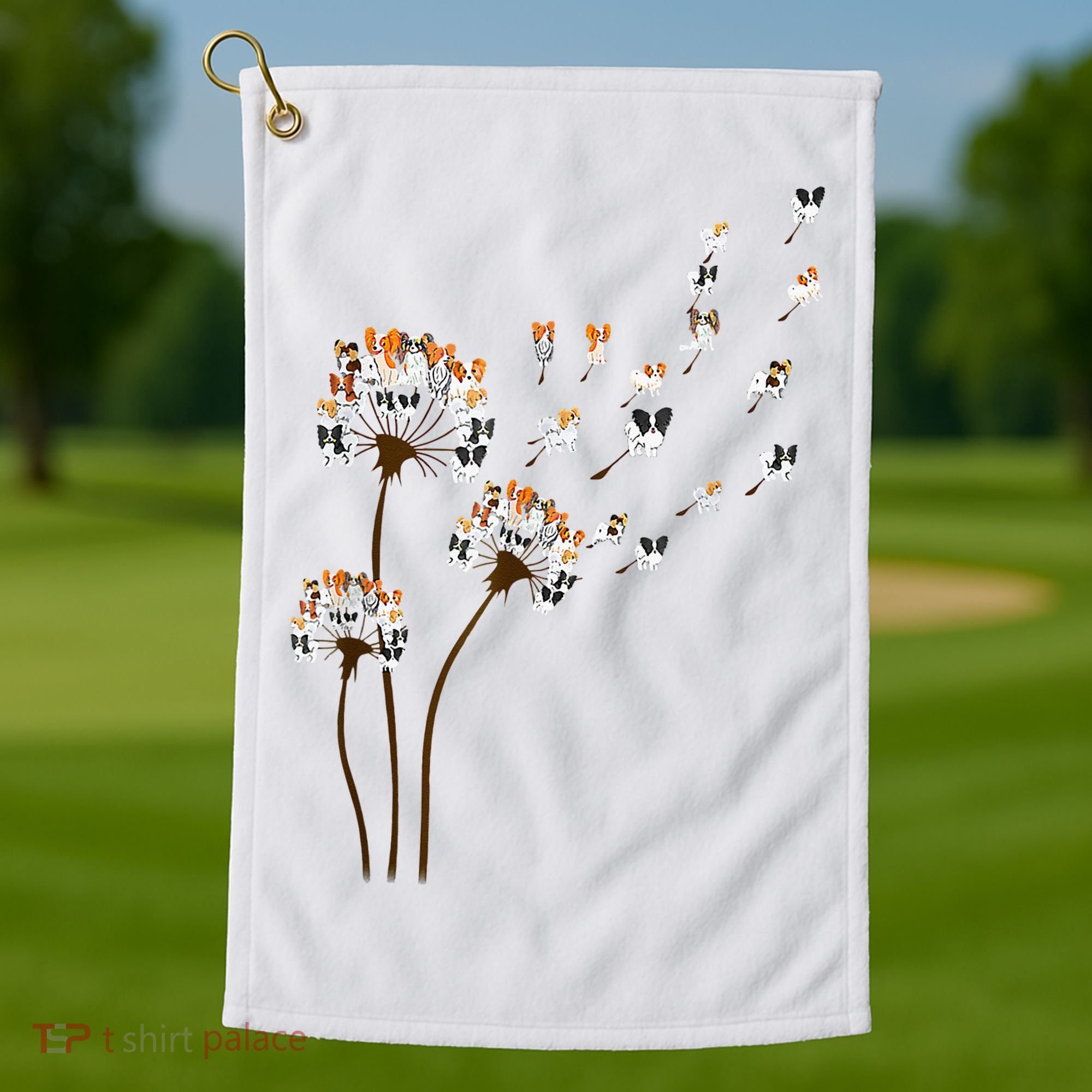 Papillon Dogs Flower Fly Dandelion Dog Mama Dog Lover Golf Towel