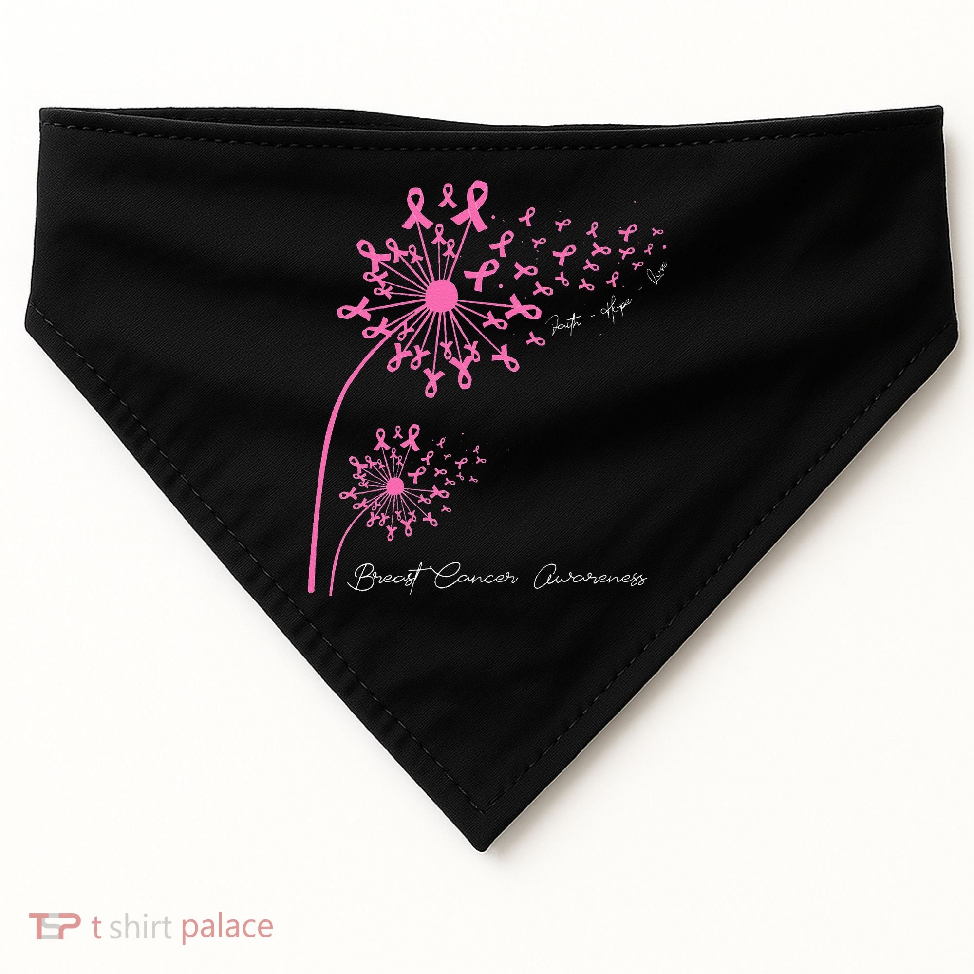 Pink Dandelion Faith Hope Love Breast Cancer Awareness USA-Made Doggie Bandana