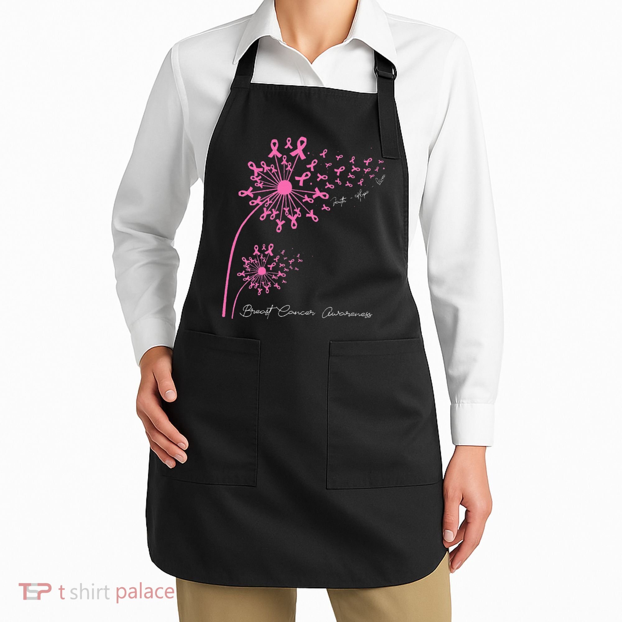 Pink Dandelion Faith Hope Love Breast Cancer Awareness Apron