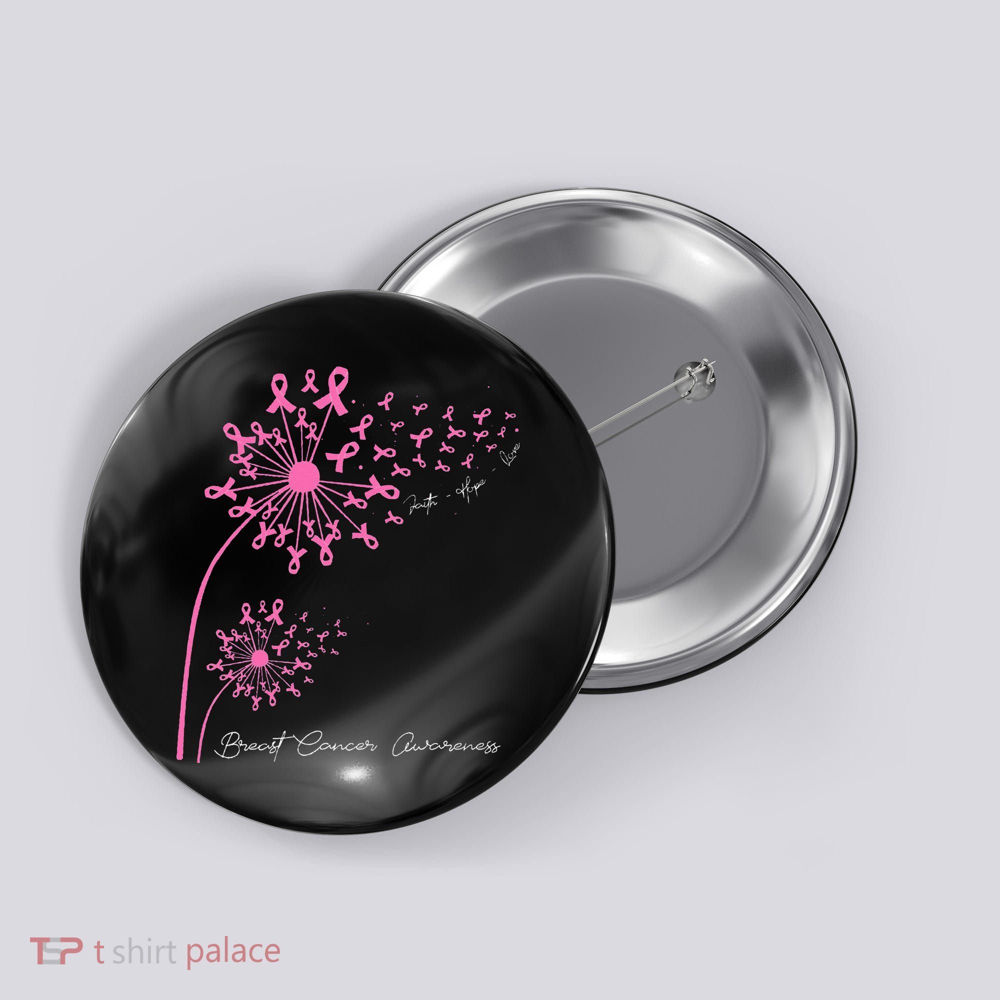 Pink Dandelion Faith Hope Love Breast Cancer Awareness Button