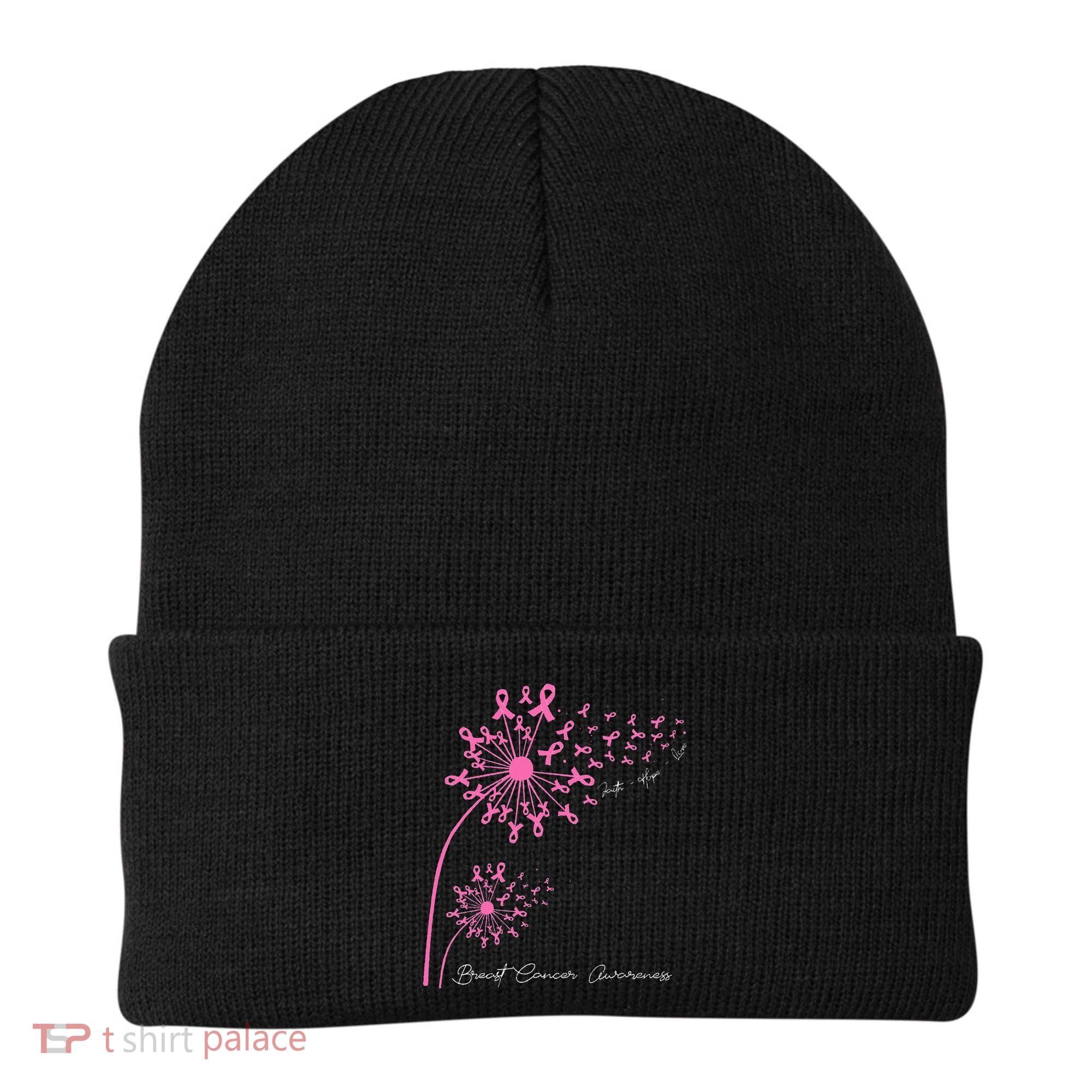 Pink Dandelion Faith Hope Love Breast Cancer Awareness Beanie