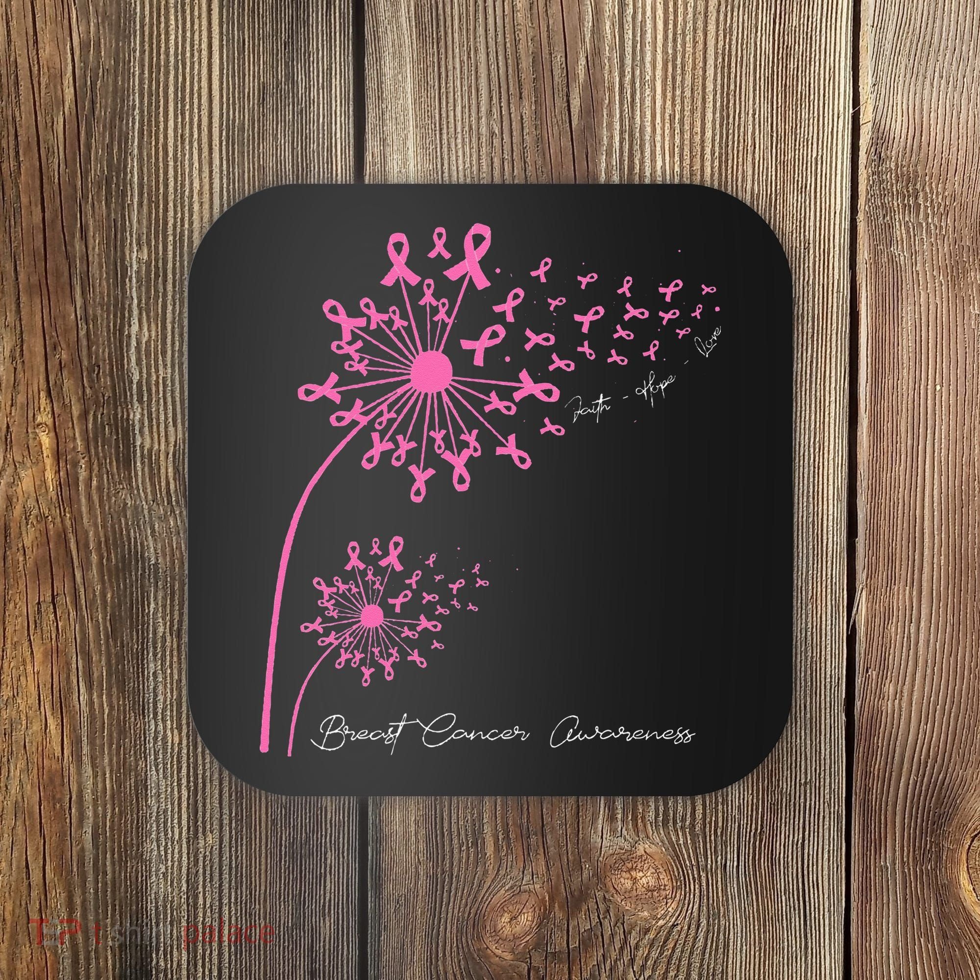 Pink Dandelion Faith Hope Love Breast Cancer Awareness Coaster