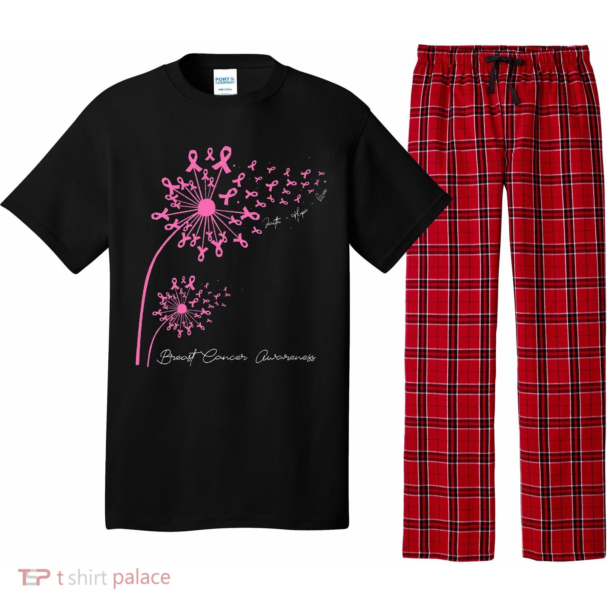 Pink Dandelion Faith Hope Love Breast Cancer Awareness Pajama Set