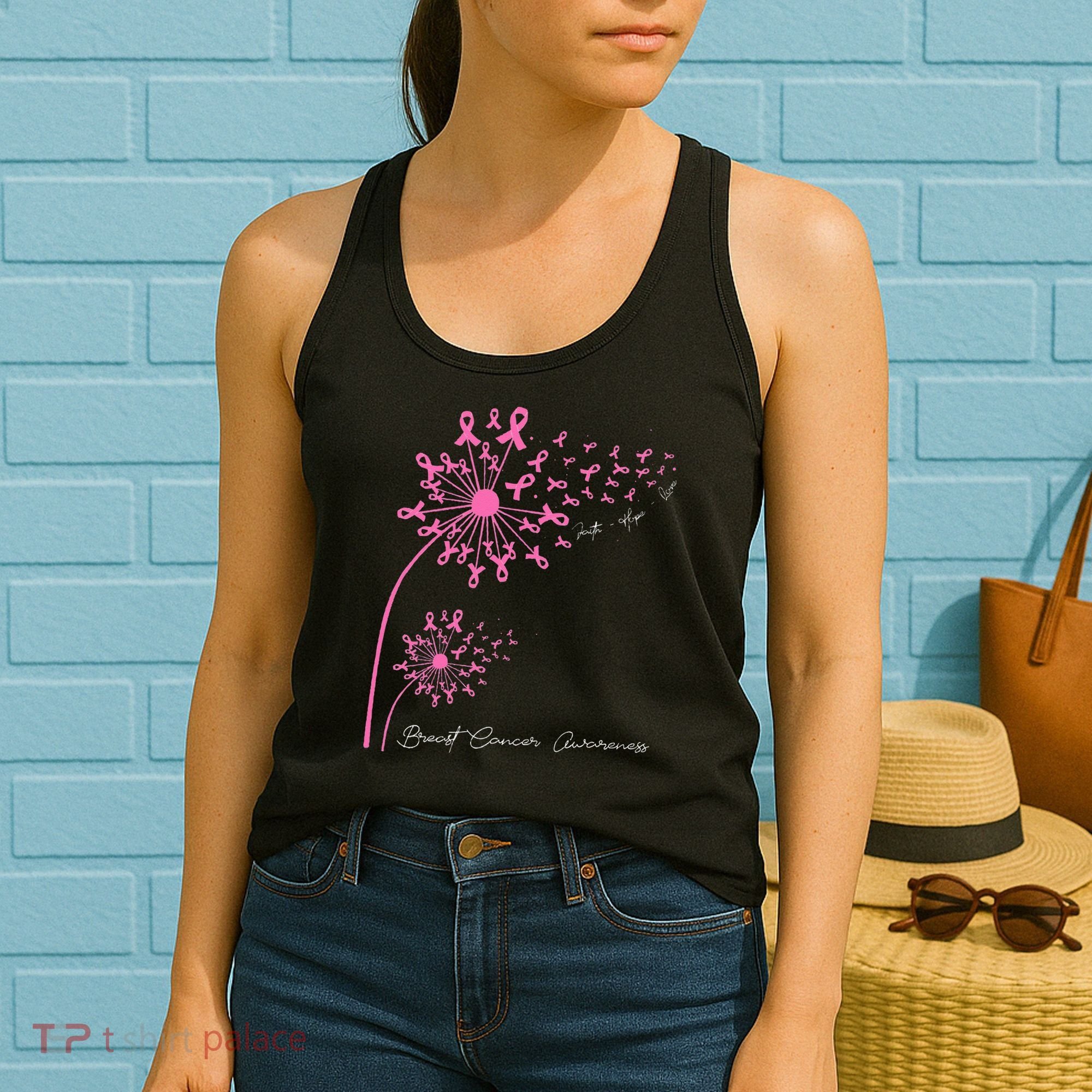 Pink Dandelion Faith Hope Love Breast Cancer Awareness Women's Tank Top
