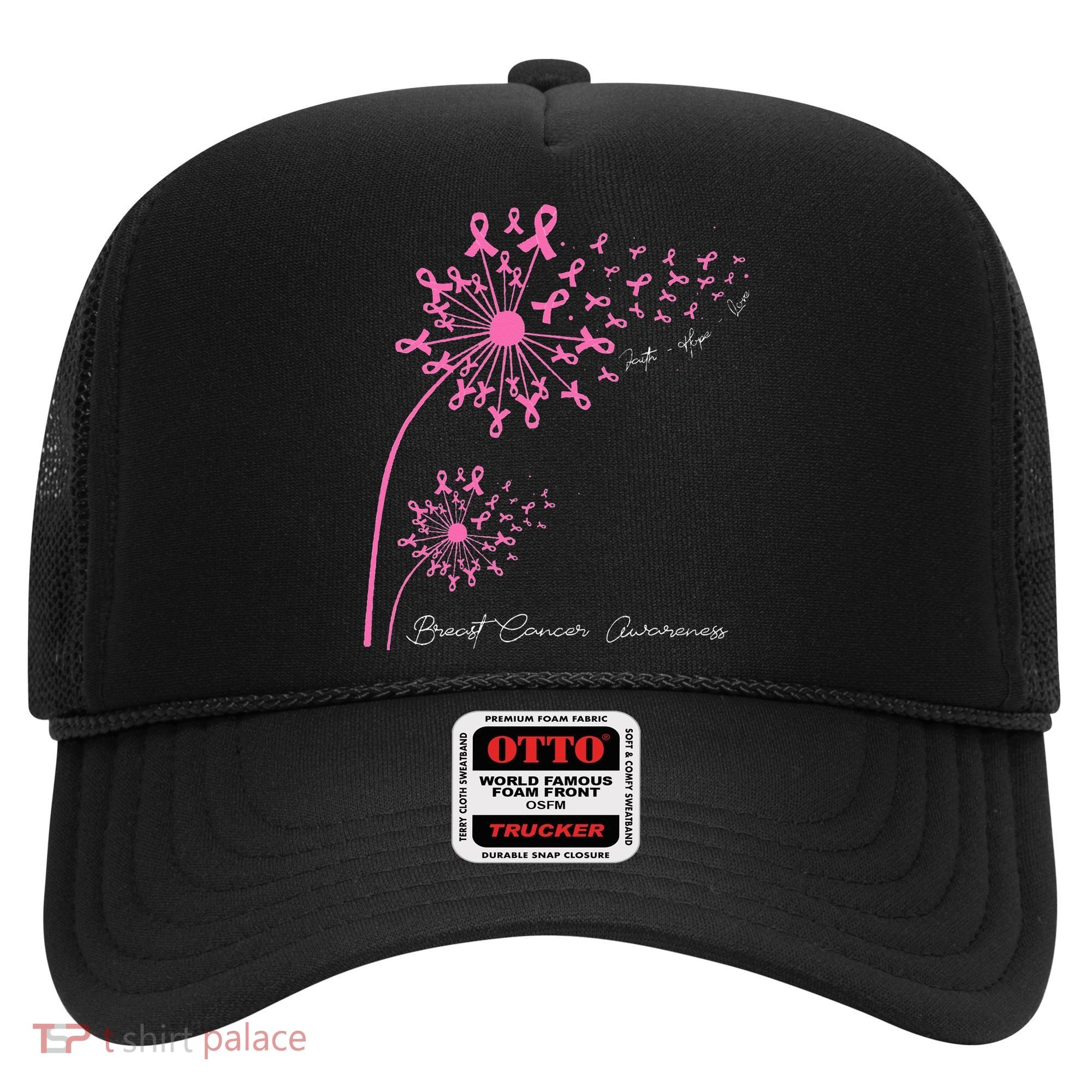 Pink Dandelion Faith Hope Love Breast Cancer Awareness Hat