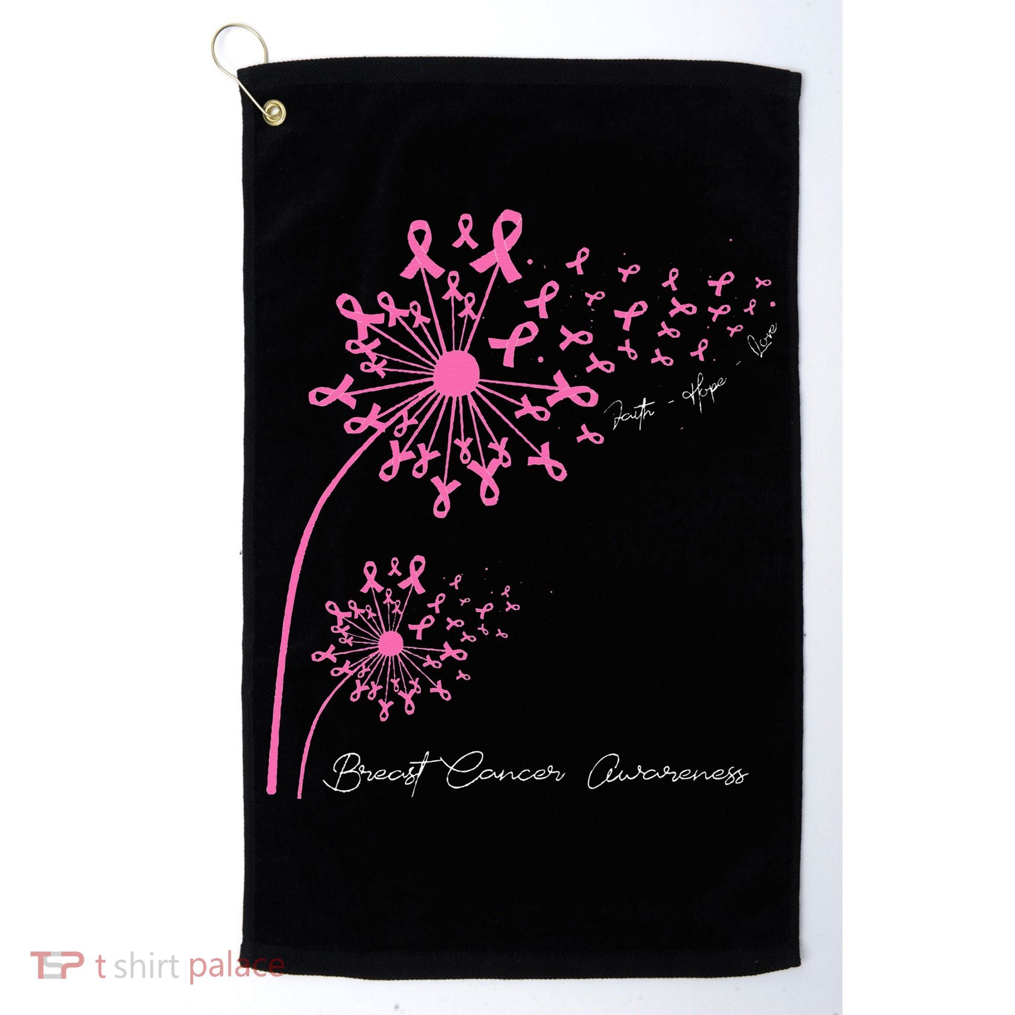 Pink Dandelion Faith Hope Love Breast Cancer Awareness Golf Towel