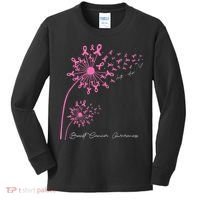 Pink Dandelion Faith Hope Love Breast Cancer Awareness Kids Long Sleeve Shirt thumb 0
