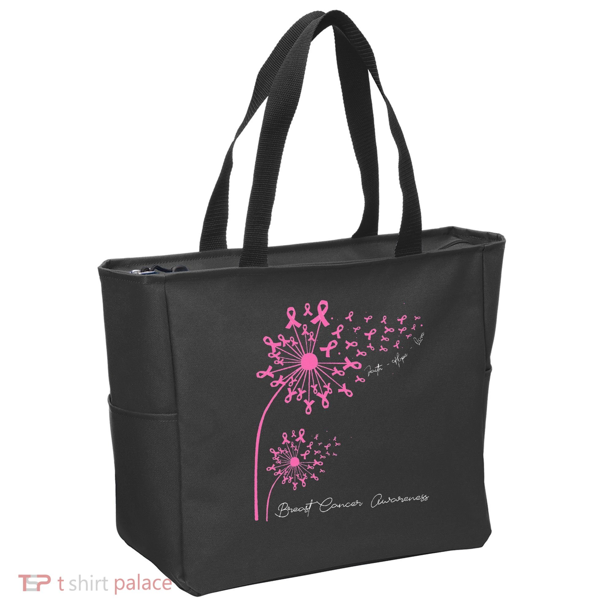 Pink Dandelion Faith Hope Love Breast Cancer Awareness Tote Bag