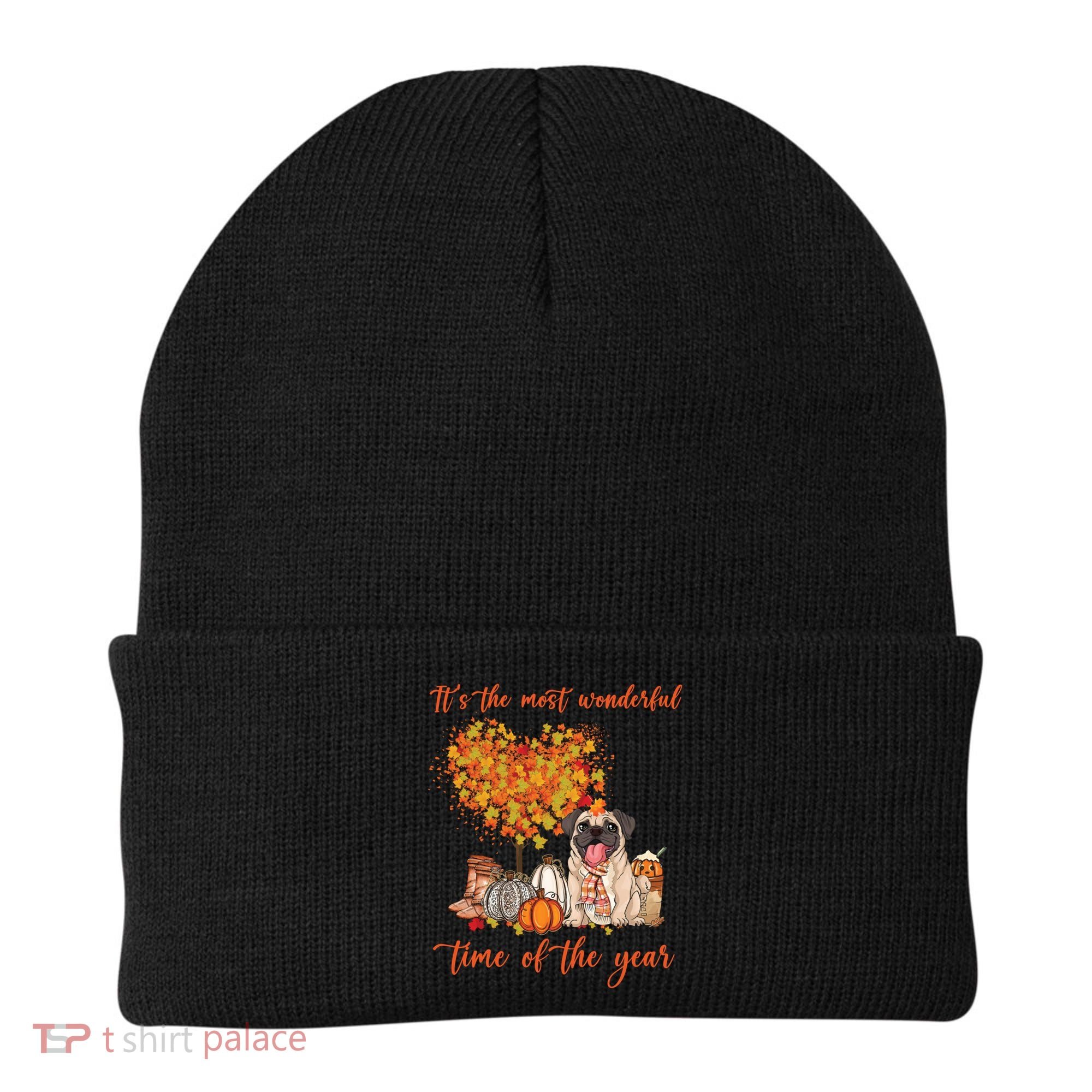 Pug Dog Fall Thanksgiving Most Wonderful Time Of The Year Gift Beanie