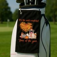 Pug Dog Fall Thanksgiving Most Wonderful Time Of The Year Gift Golf Towel thumb 2