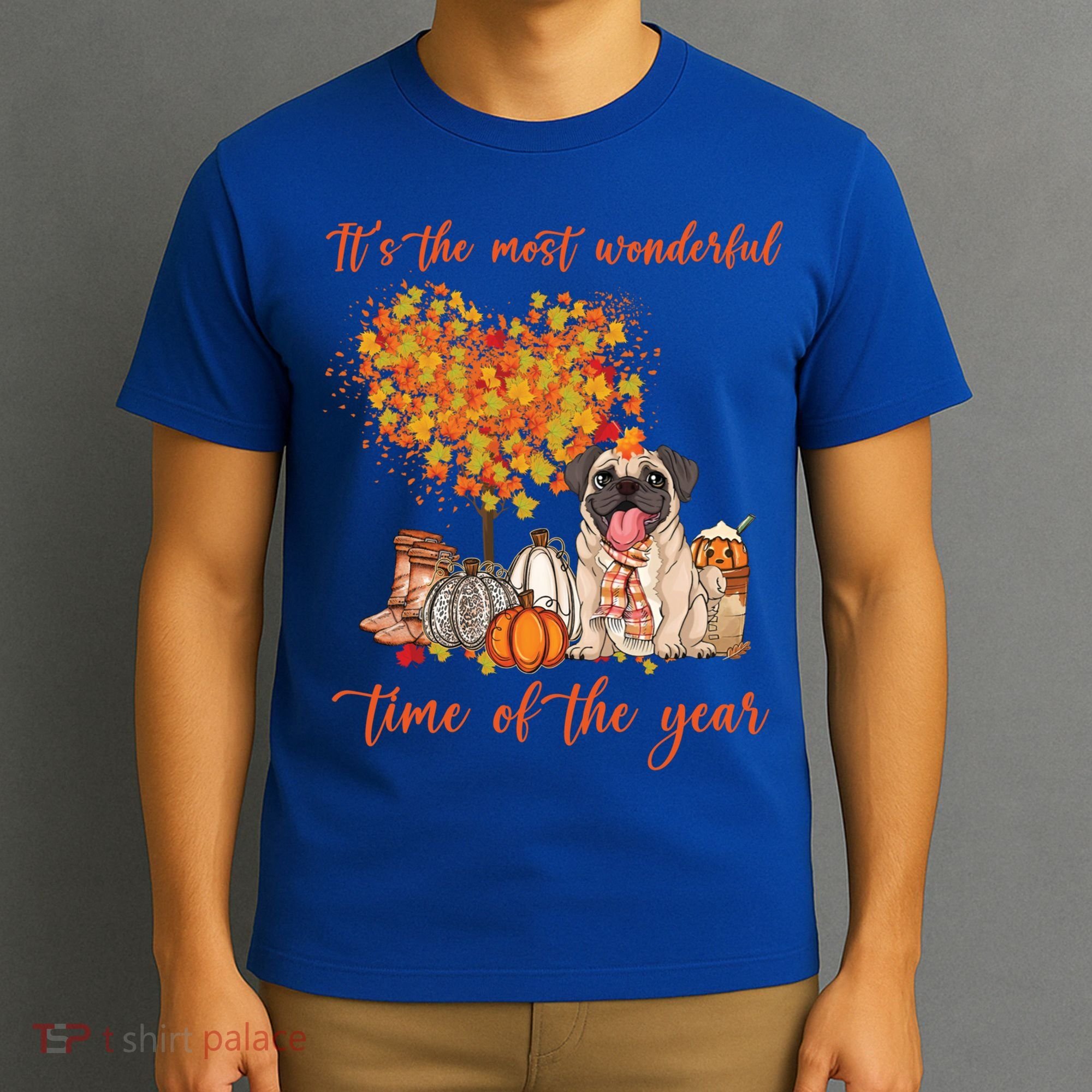 Pug Dog Fall Thanksgiving Most Wonderful Time Of The Year Gift T-Shirt