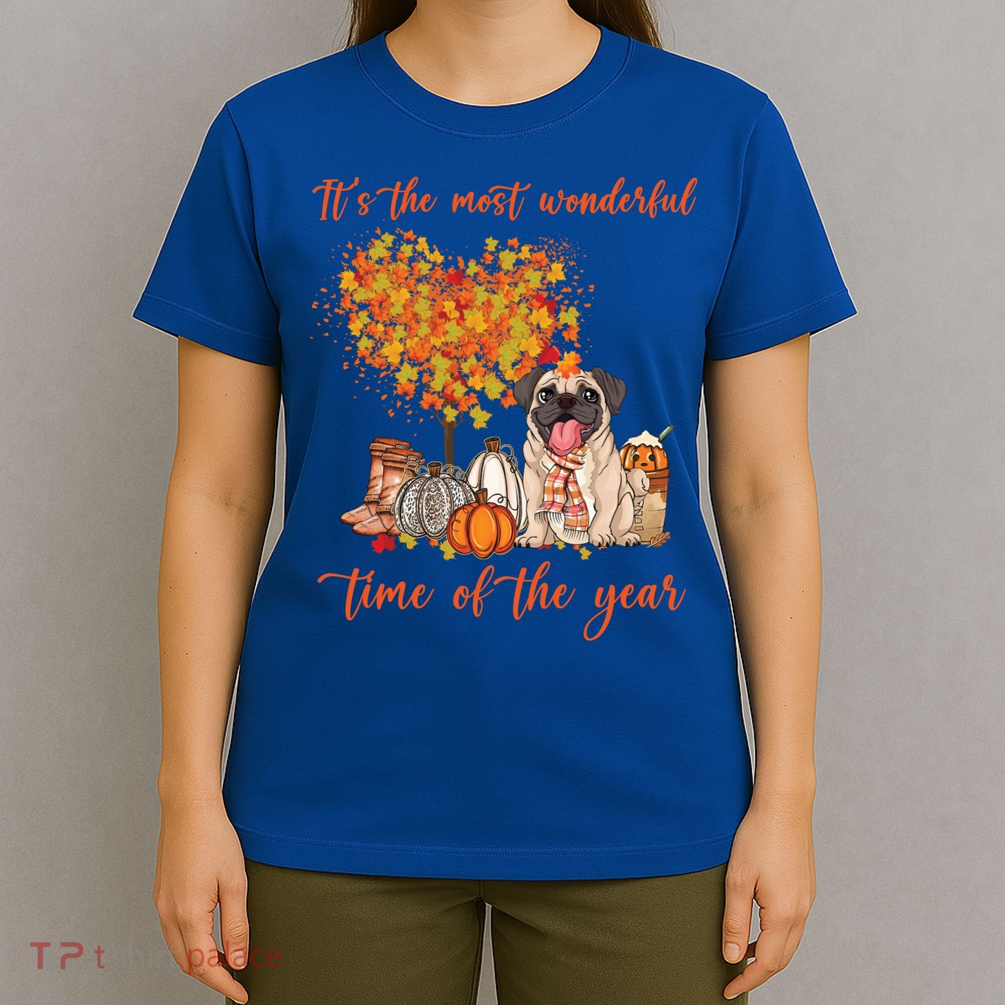 Pug Dog Fall Thanksgiving Most Wonderful Time Of The Year Gift T-Shirt