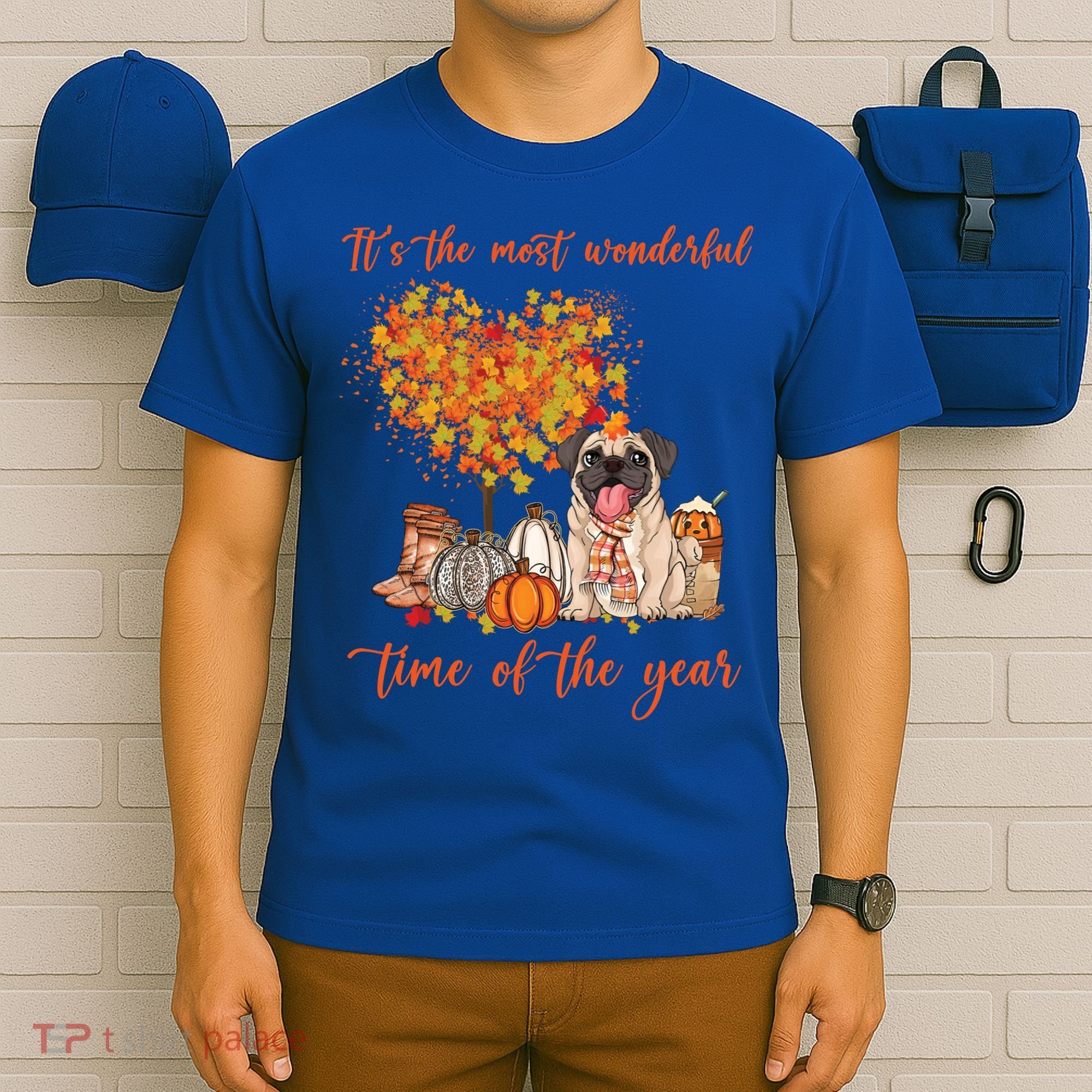 Pug Dog Fall Thanksgiving Most Wonderful Time Of The Year Gift T-Shirt