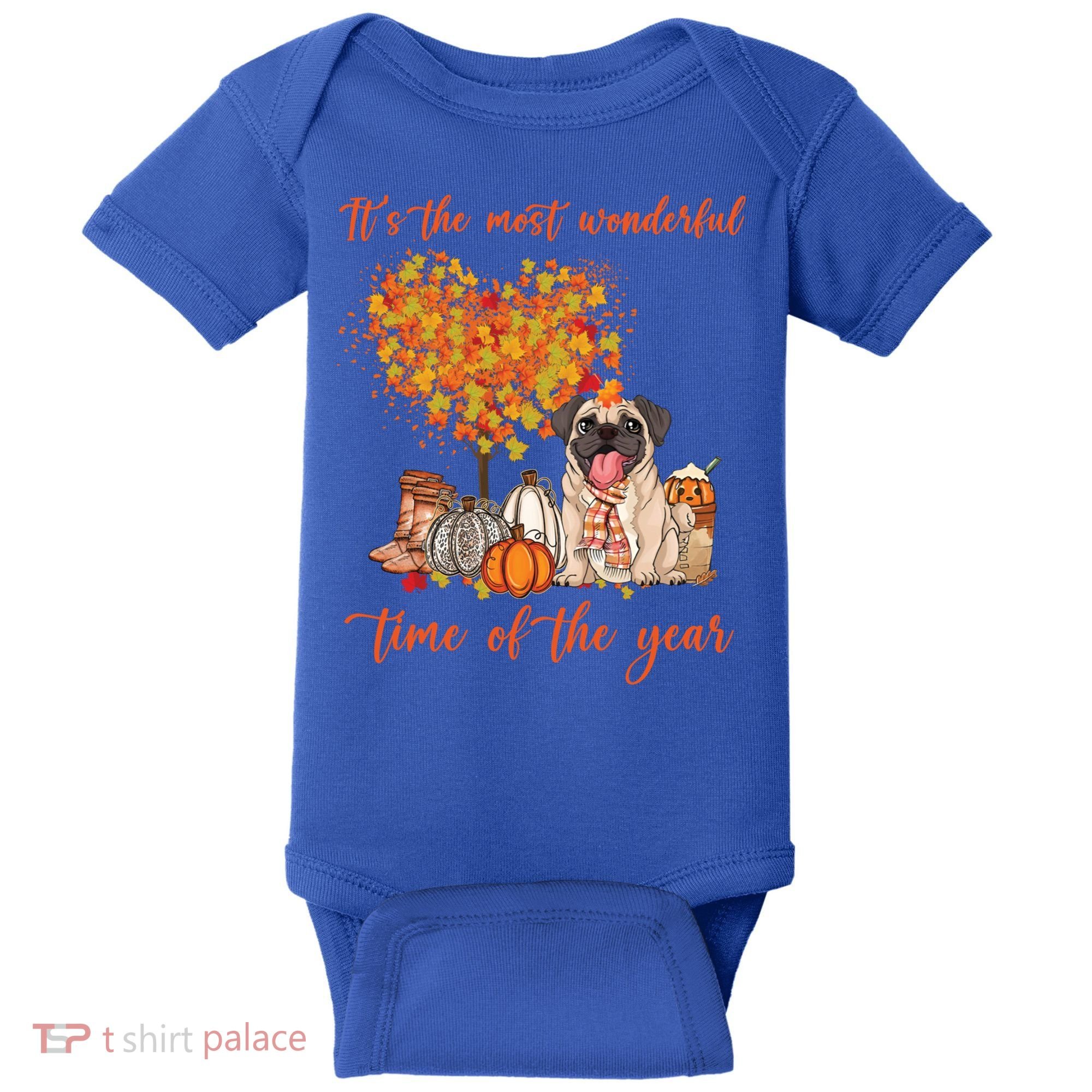 Pug Dog Fall Thanksgiving Most Wonderful Time Of The Year Gift Baby Bodysuit