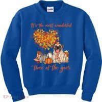 Pug Dog Fall Thanksgiving Most Wonderful Time Of The Year Gift Kids Sweatshirt thumb 0