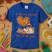 Pug Dog Fall Thanksgiving Most Wonderful Time Of The Year Gift Kids T-Shirt thumb 3