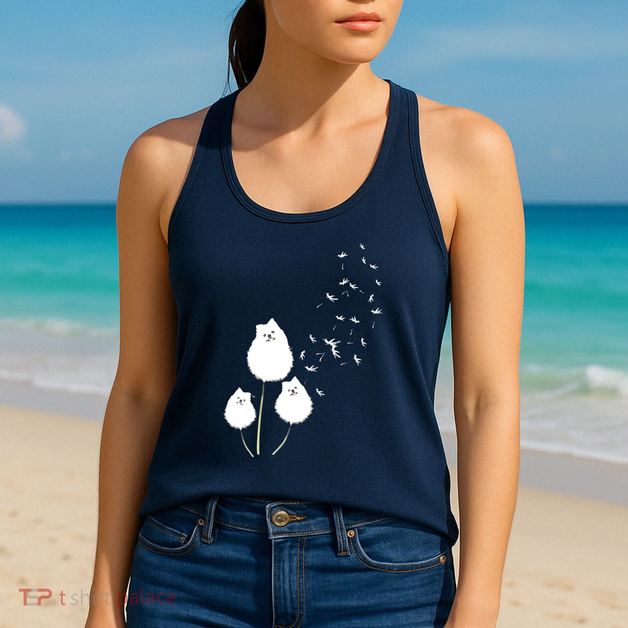 Pomeranian Dandelion Flower Tee Pomeranian Costume Gifts Women's Tank Top