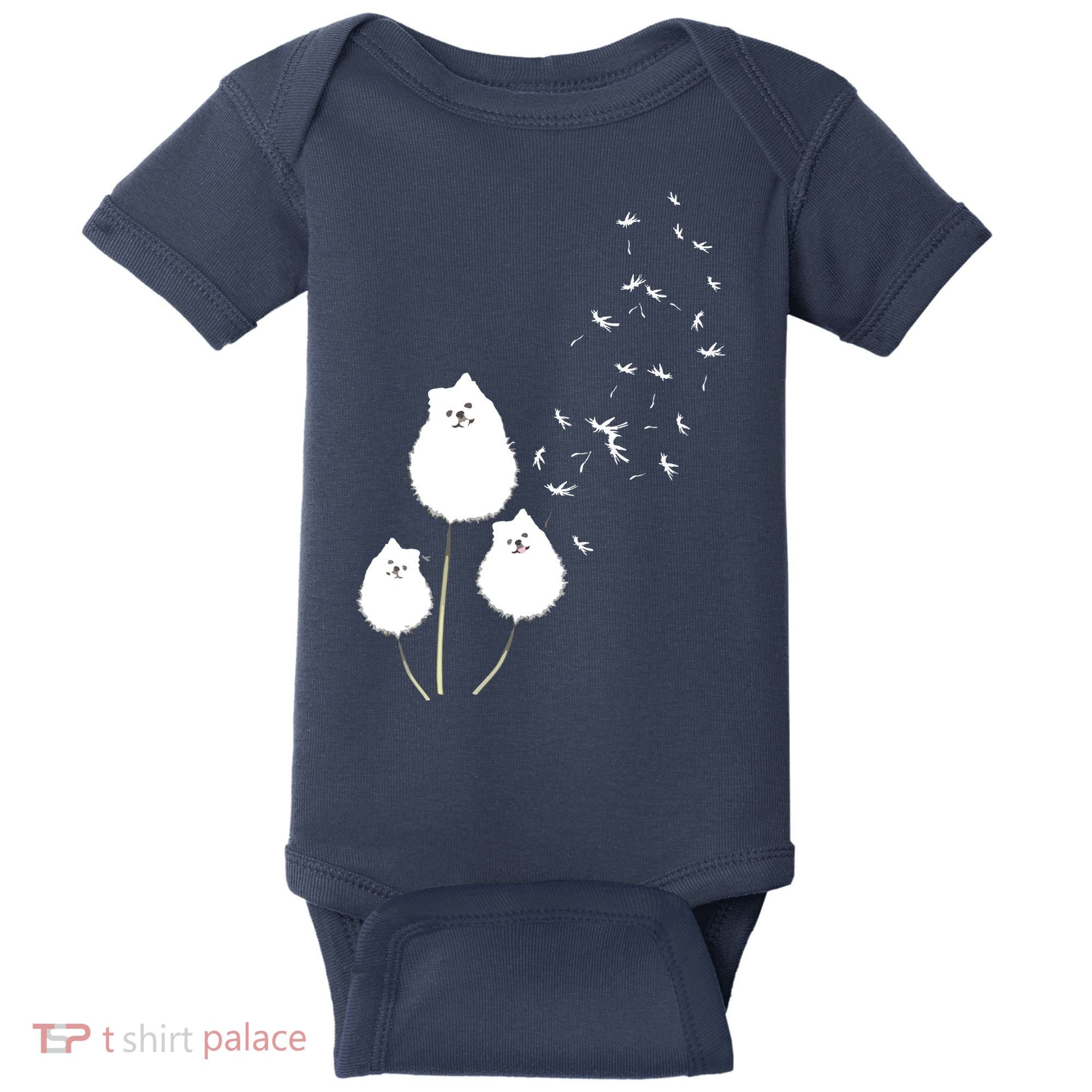 Pomeranian Dandelion Flower Tee Pomeranian Costume Gifts Baby Bodysuit