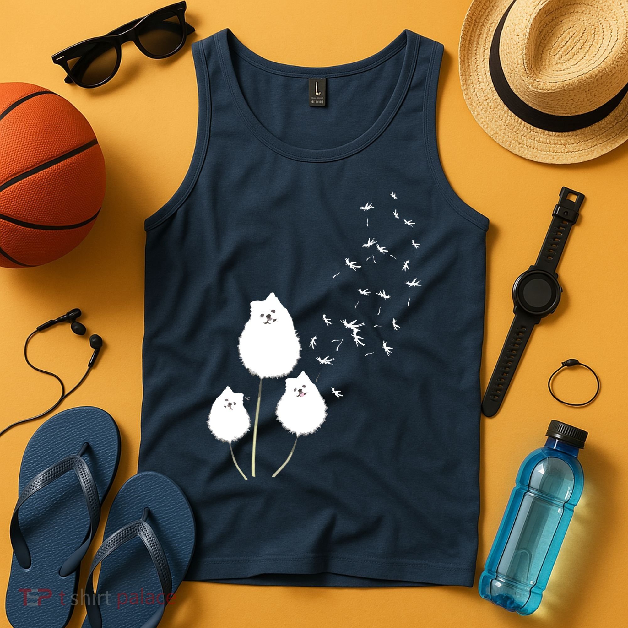 Pomeranian Dandelion Flower Tee Pomeranian Costume Gifts Tank Top