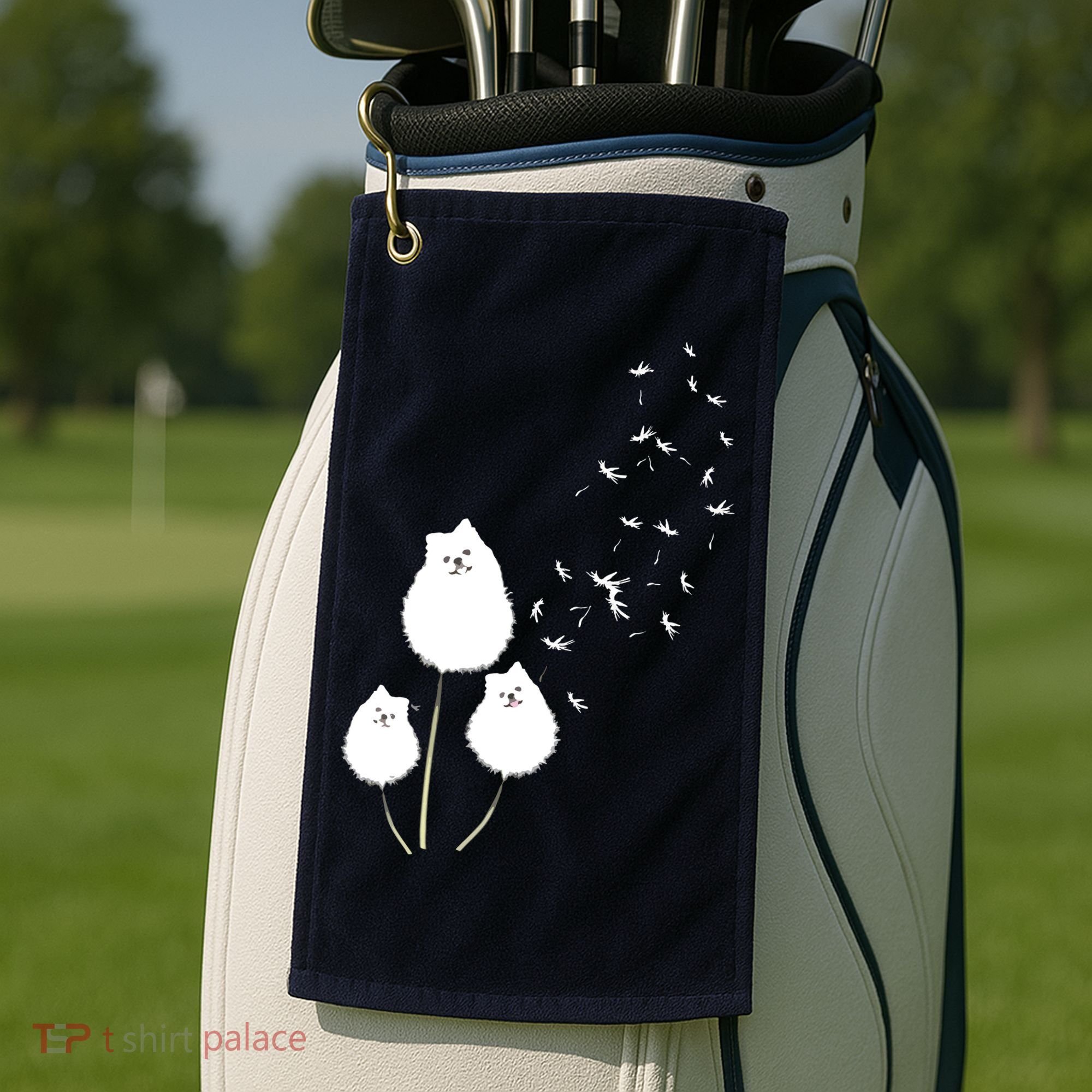 Pomeranian Dandelion Flower Tee Pomeranian Costume Gifts Golf Towel