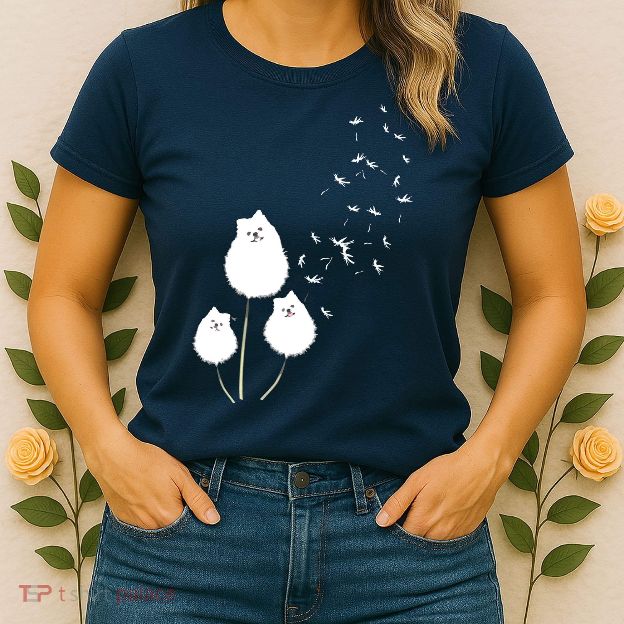 Pomeranian Dandelion Flower Tee Pomeranian Costume Gifts Women's T-Shirt