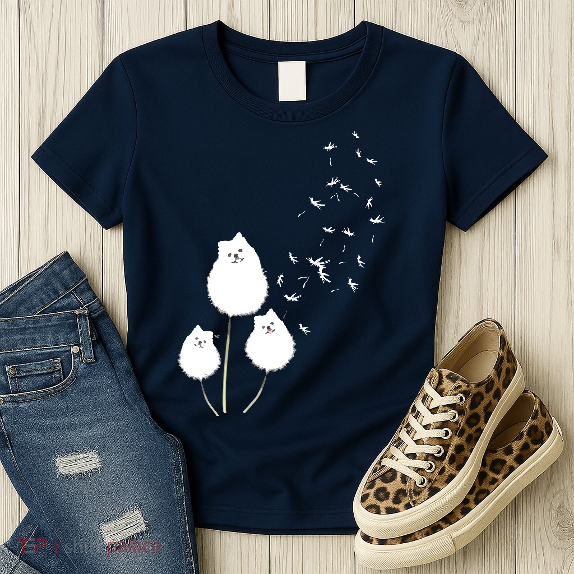 Pomeranian Dandelion Flower Tee Pomeranian Costume Gifts Women's T-Shirt