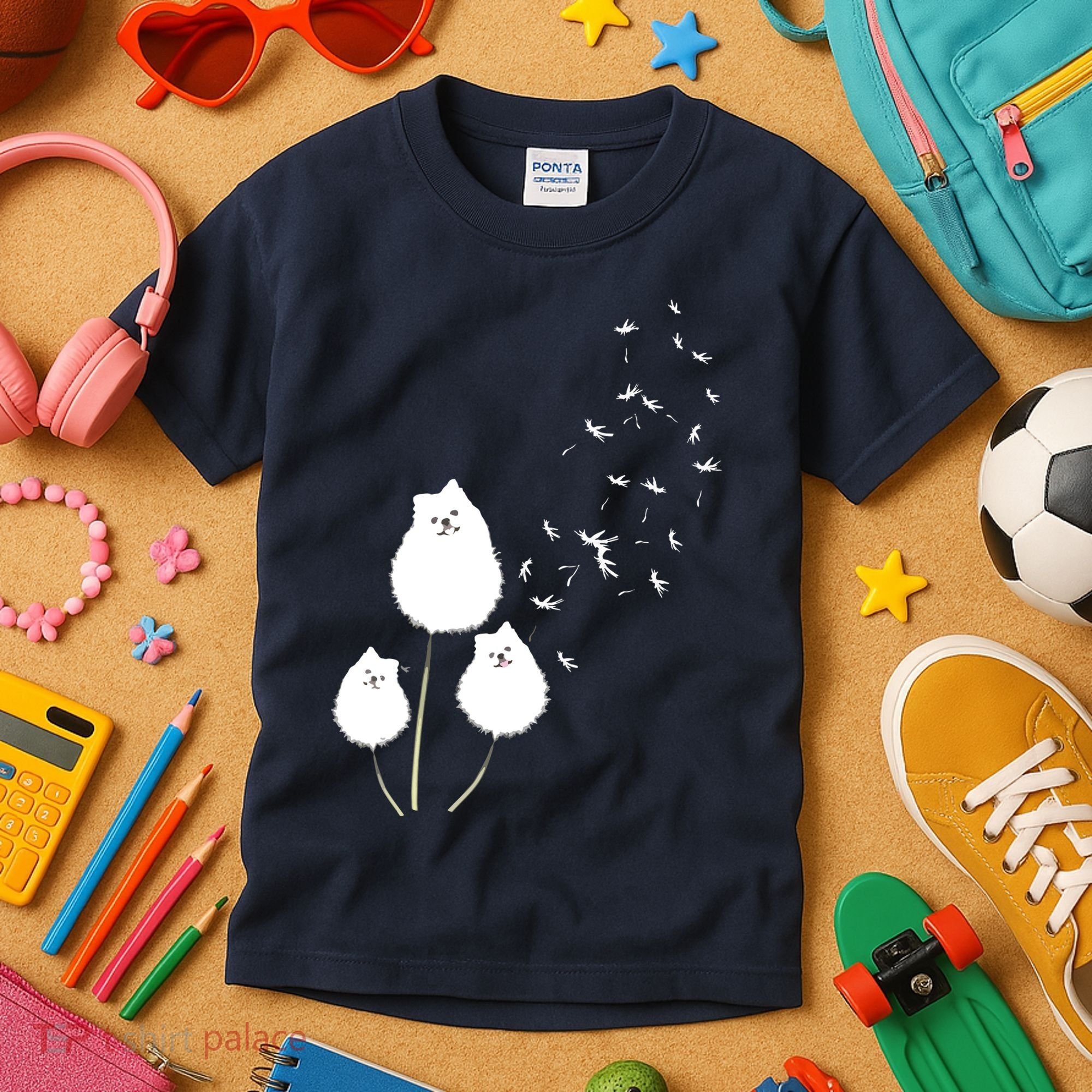 Pomeranian Dandelion Flower Tee Pomeranian Costume Gifts Kids T-Shirt