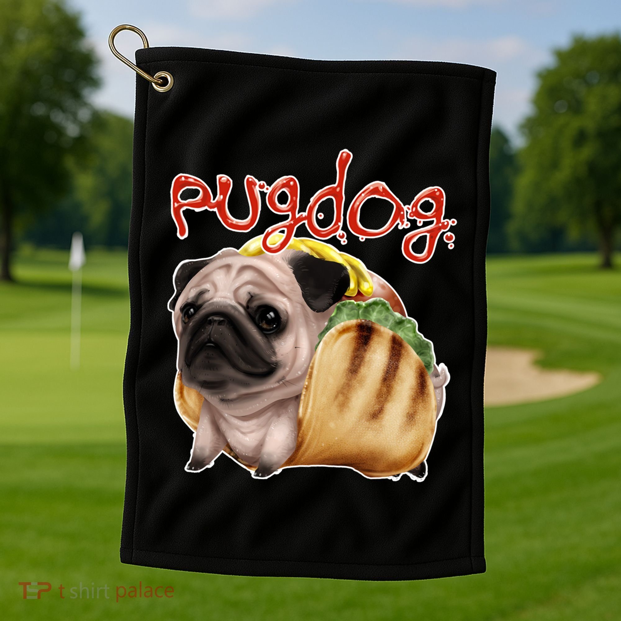 Pug Dog Funny Food Golf Towel
