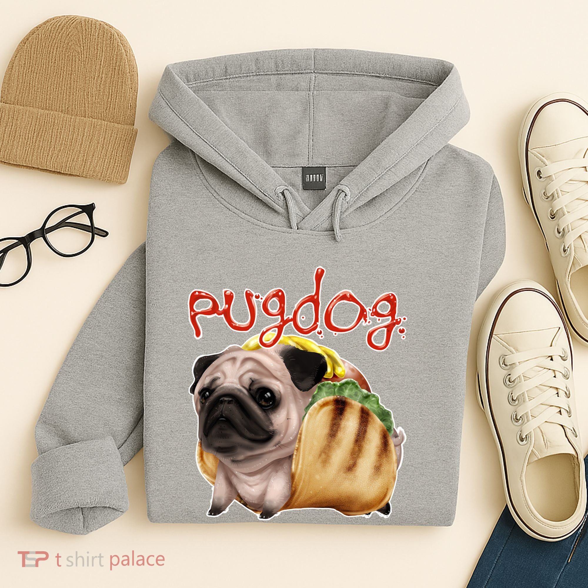 Pug Dog Funny Food Hoodie