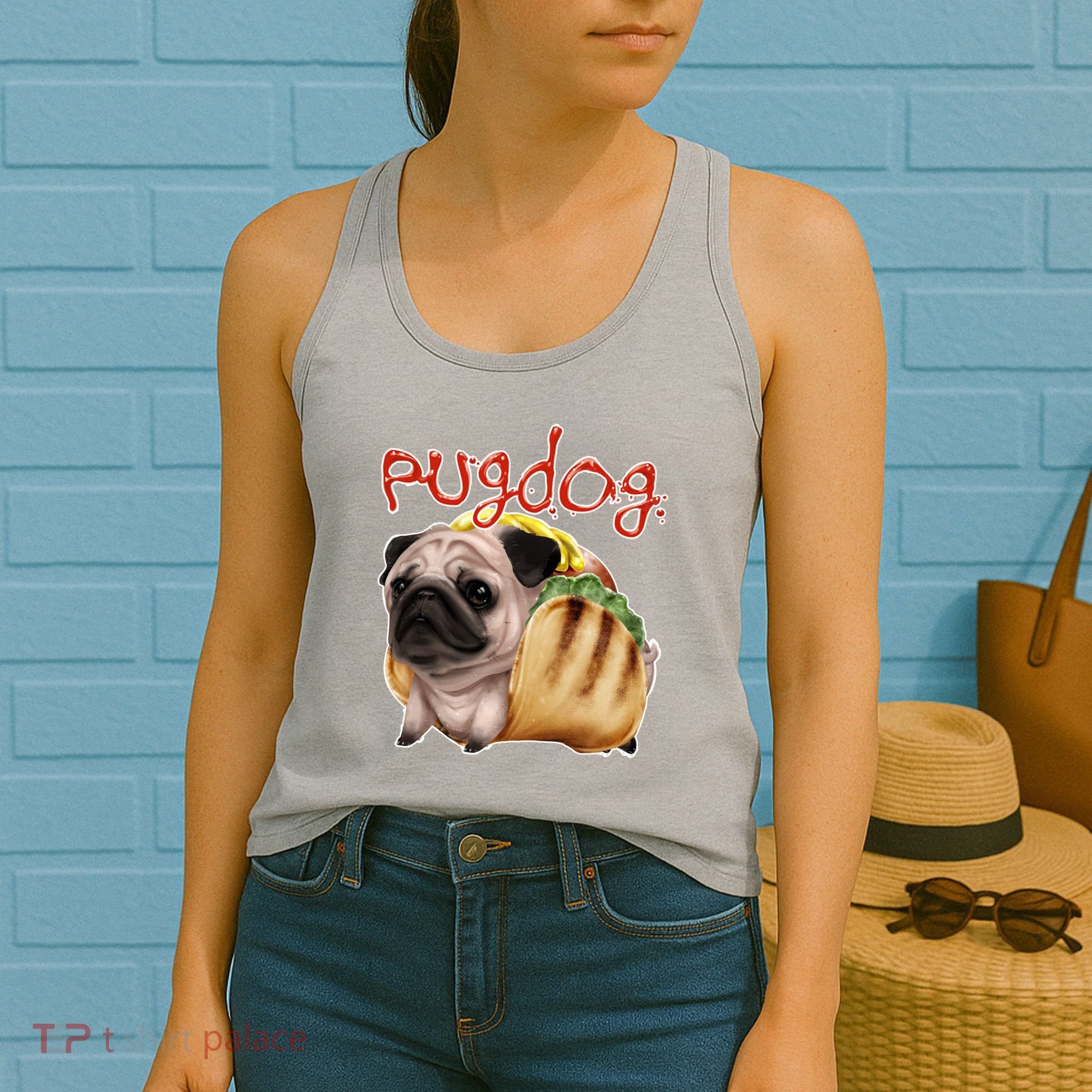 Pug Dog Funny Food Women's Tank Top