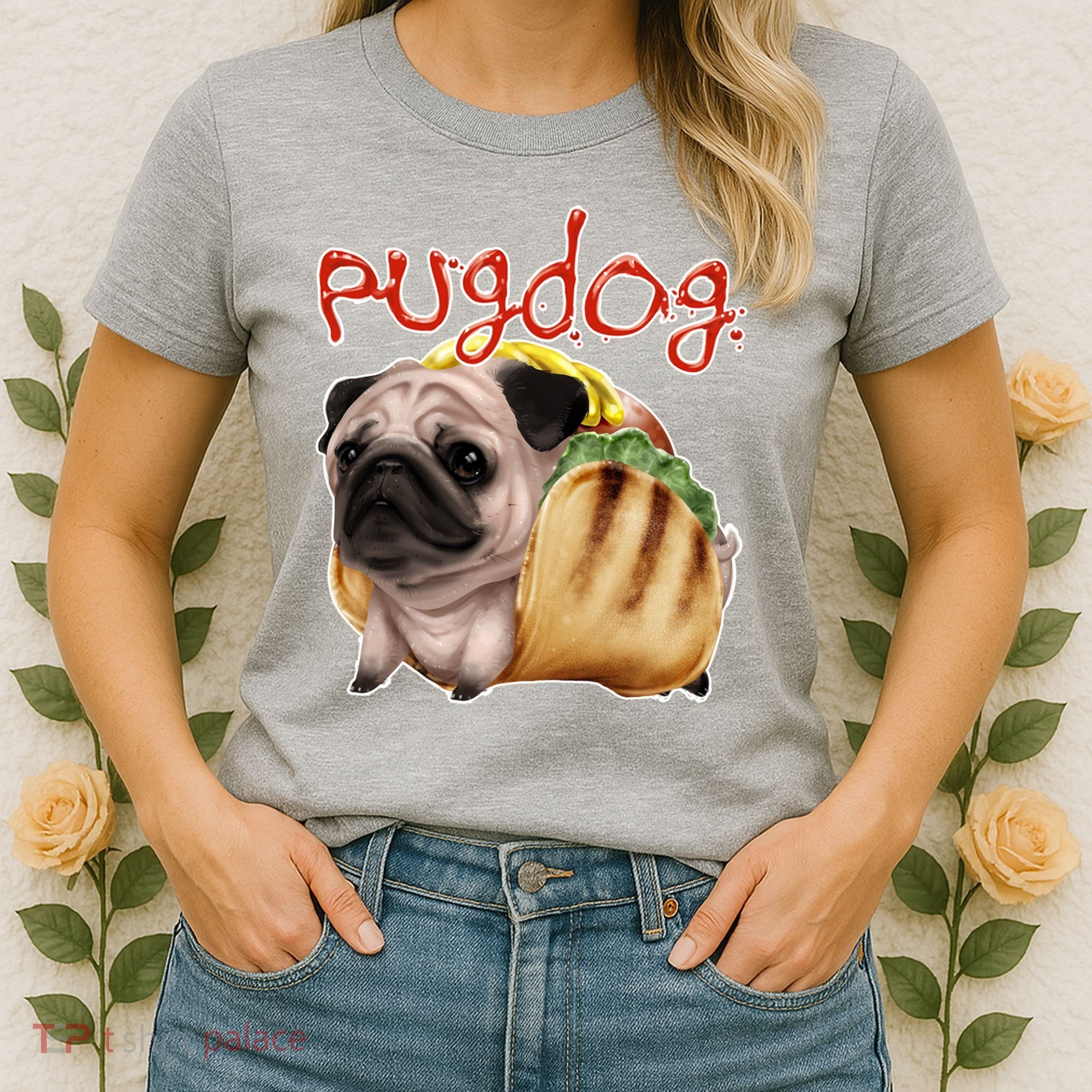 Pug Dog Funny Food Women's T-Shirt