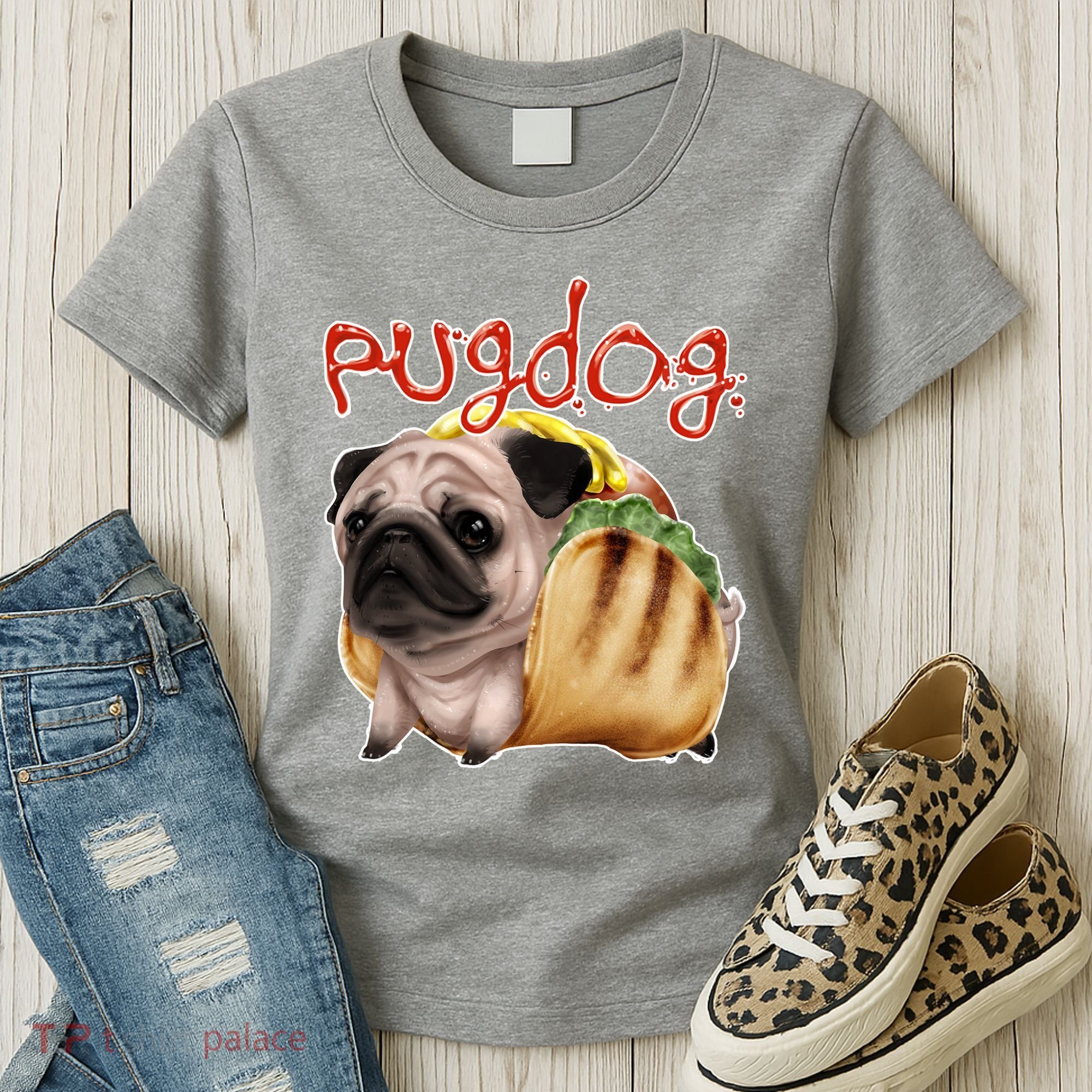 Pug Dog Funny Food Women's T-Shirt
