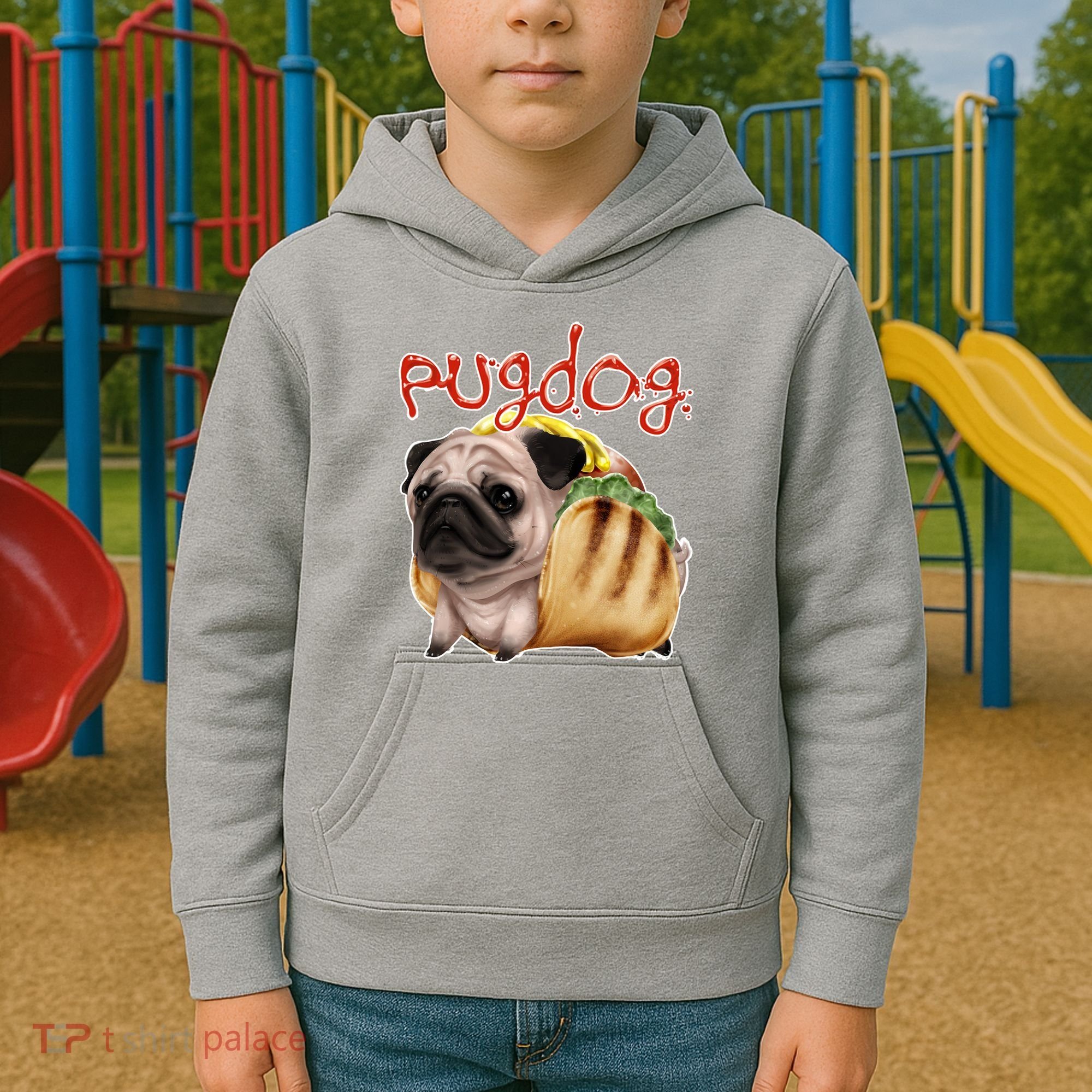 Pug Dog Funny Food Kids Hoodie