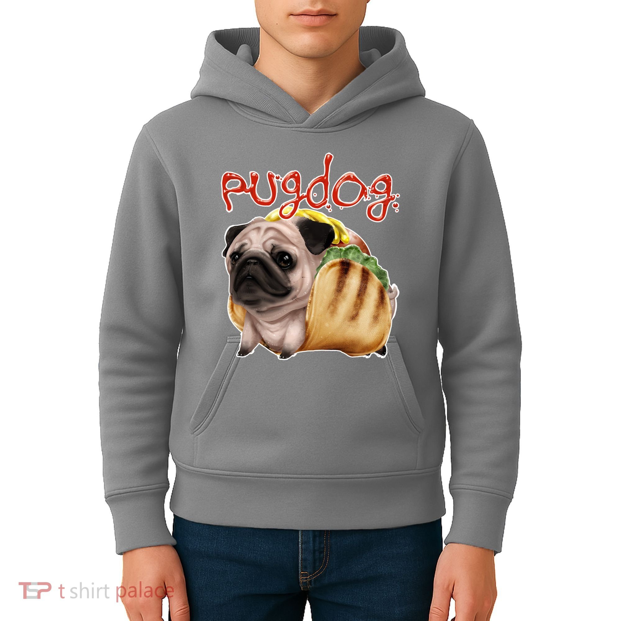 Pug Dog Funny Food Kids Hoodie