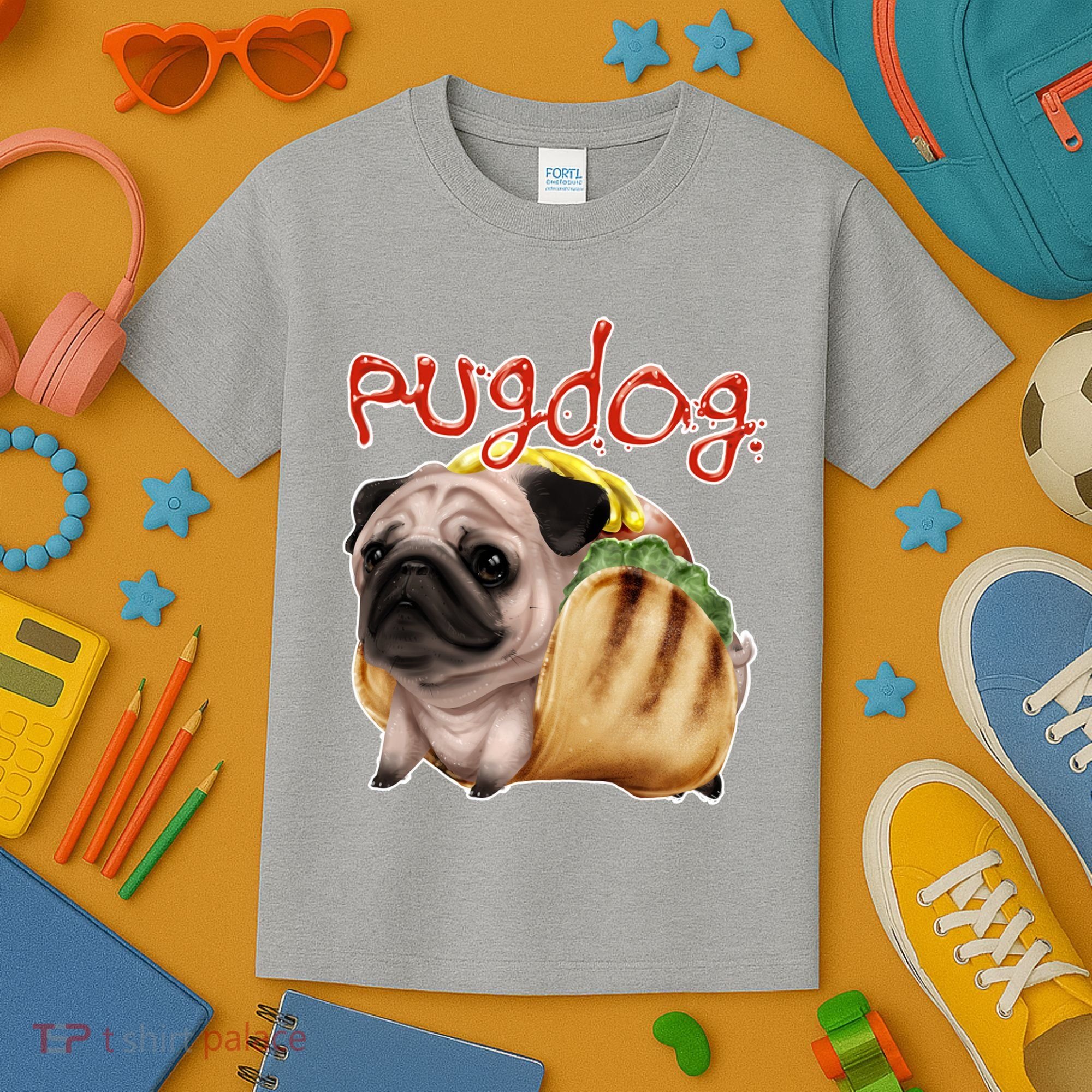 Pug Dog Funny Food Kids T-Shirt