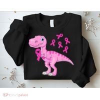 Pink Dinosaur Girls Pink Out Breast Cancer Gift Sweatshirt thumb 2