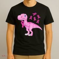 Pink Dinosaur Girls Pink Out Breast Cancer Gift T-Shirt thumb 3