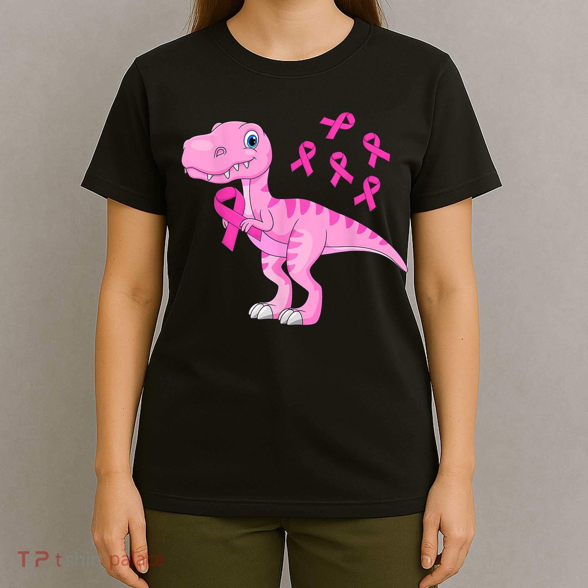 Pink Dinosaur Girls Pink Out Breast Cancer Gift T-Shirt