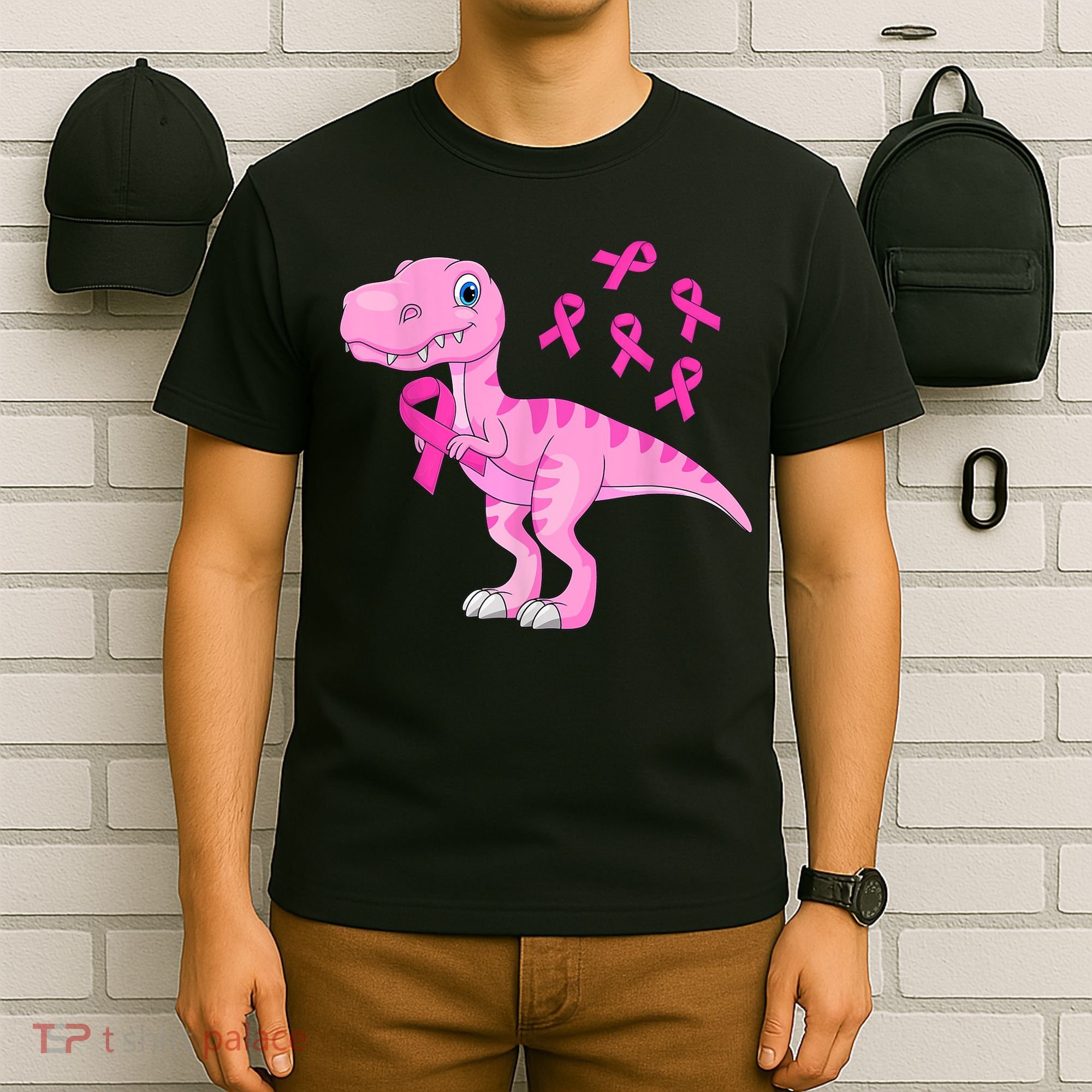 Pink Dinosaur Girls Pink Out Breast Cancer Gift T-Shirt