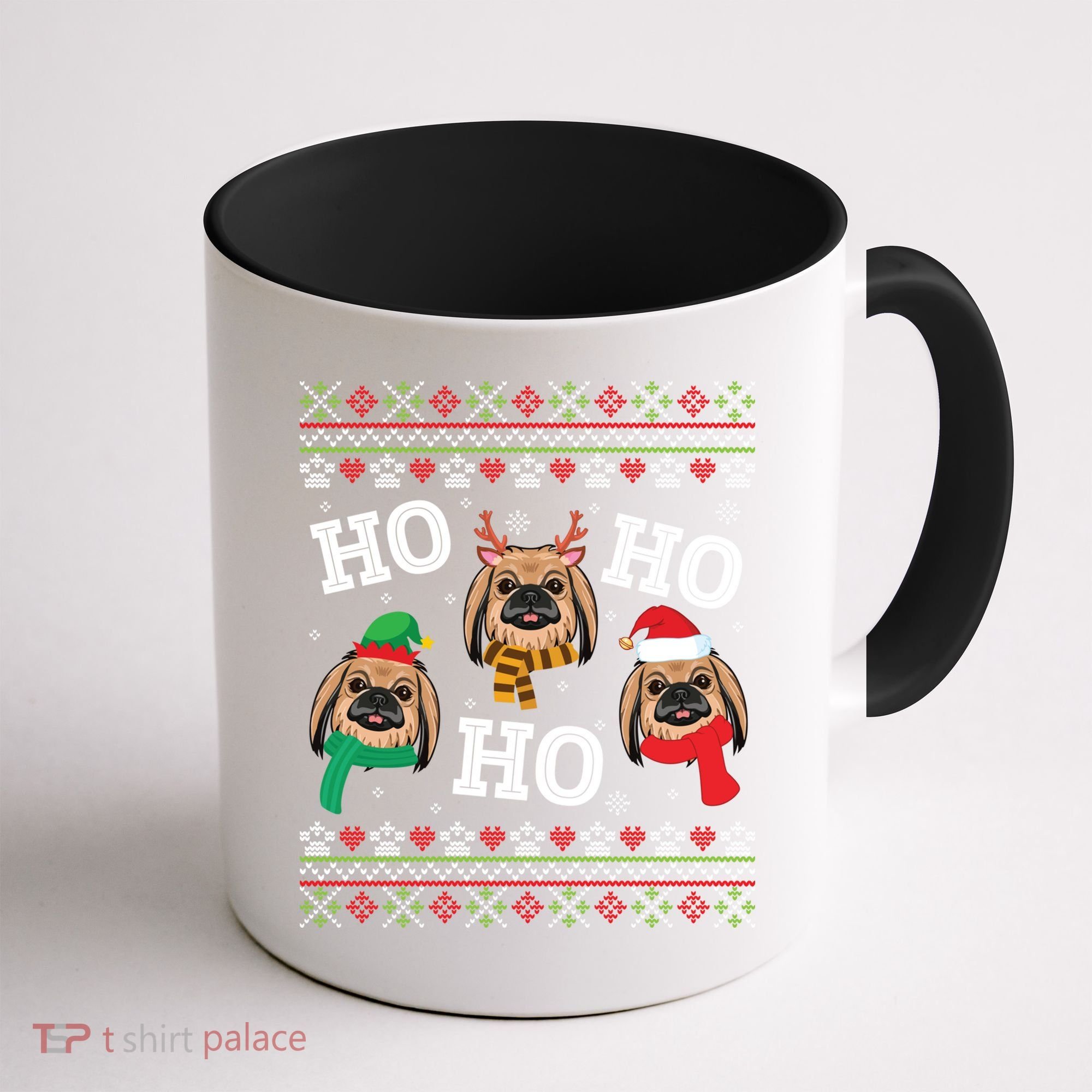 Pekingese Dog Ho Ho Ho Merry Christmas Dad Mom Ugly Sweater Gift Coffee Mug
