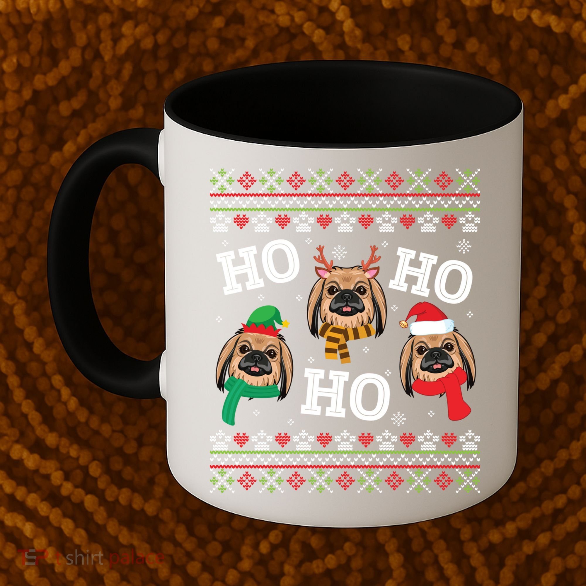 Pekingese Dog Ho Ho Ho Merry Christmas Dad Mom Ugly Sweater Gift Coffee Mug