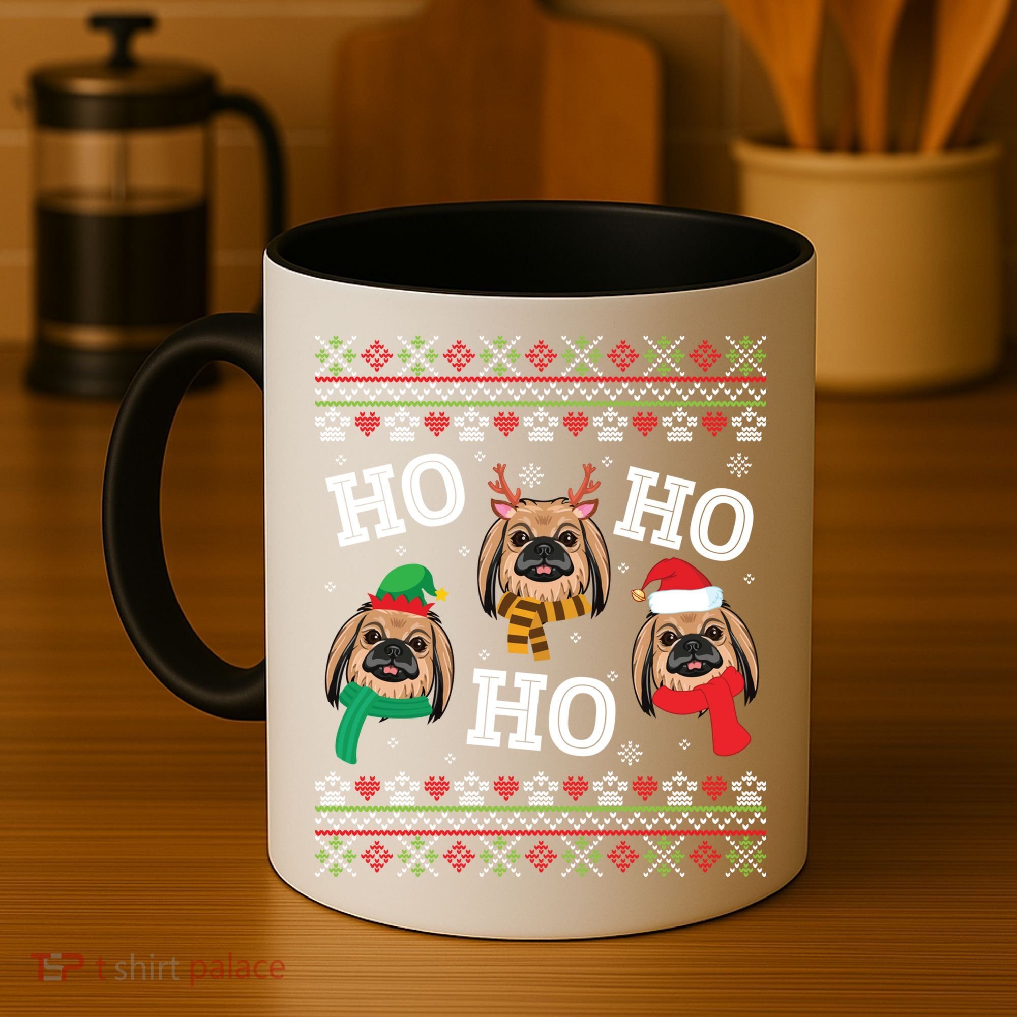 Pekingese Dog Ho Ho Ho Merry Christmas Dad Mom Ugly Sweater Gift Coffee Mug