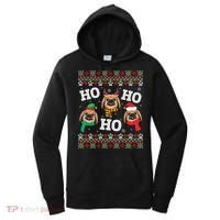 Pekingese Dog Ho Ho Ho Merry Christmas Dad Mom Ugly Sweater Gift Women's Hoodie thumb 0